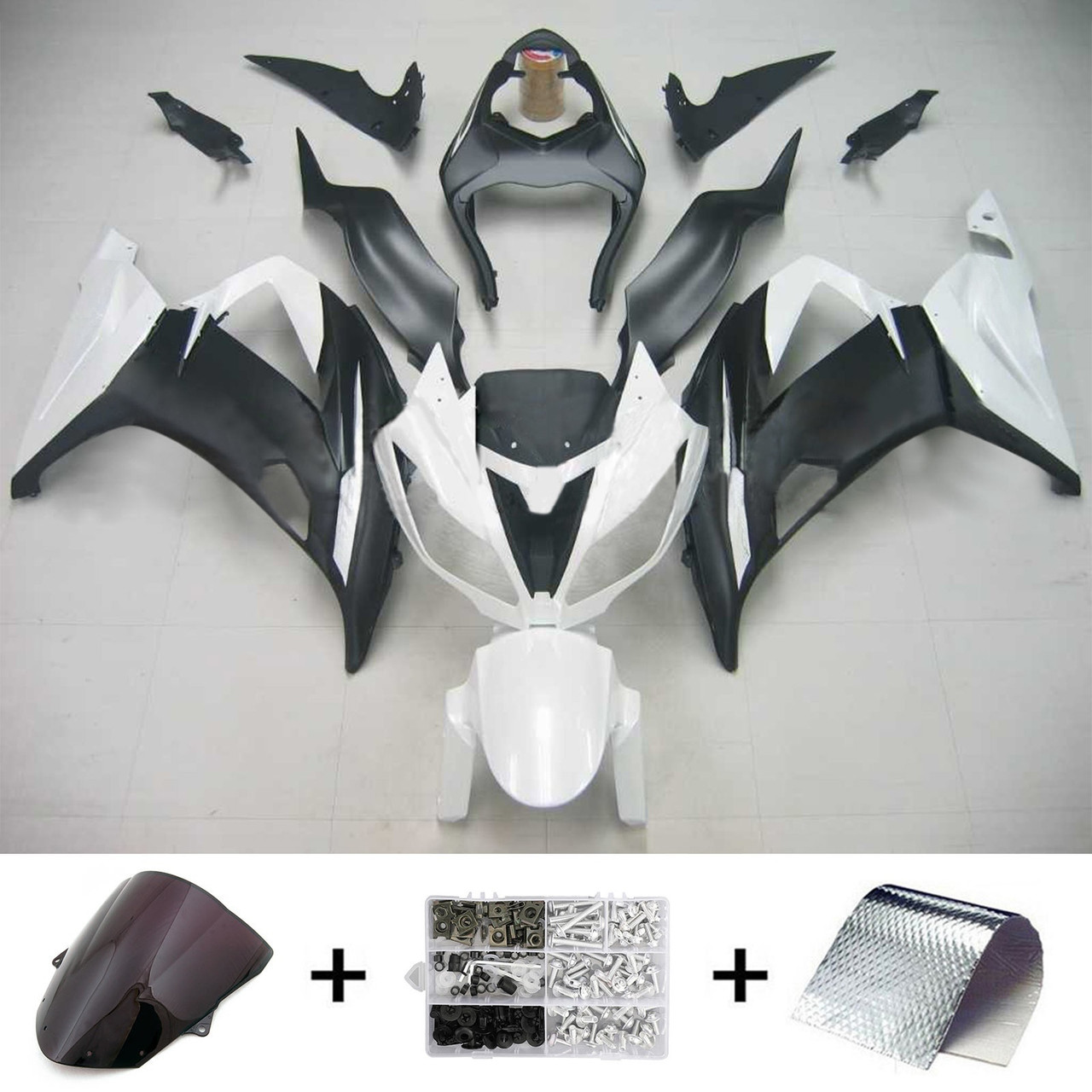 Amotopart Fairings Plastics Kawasaki ZX6R 636 White Ninja Racing (2013-2018)