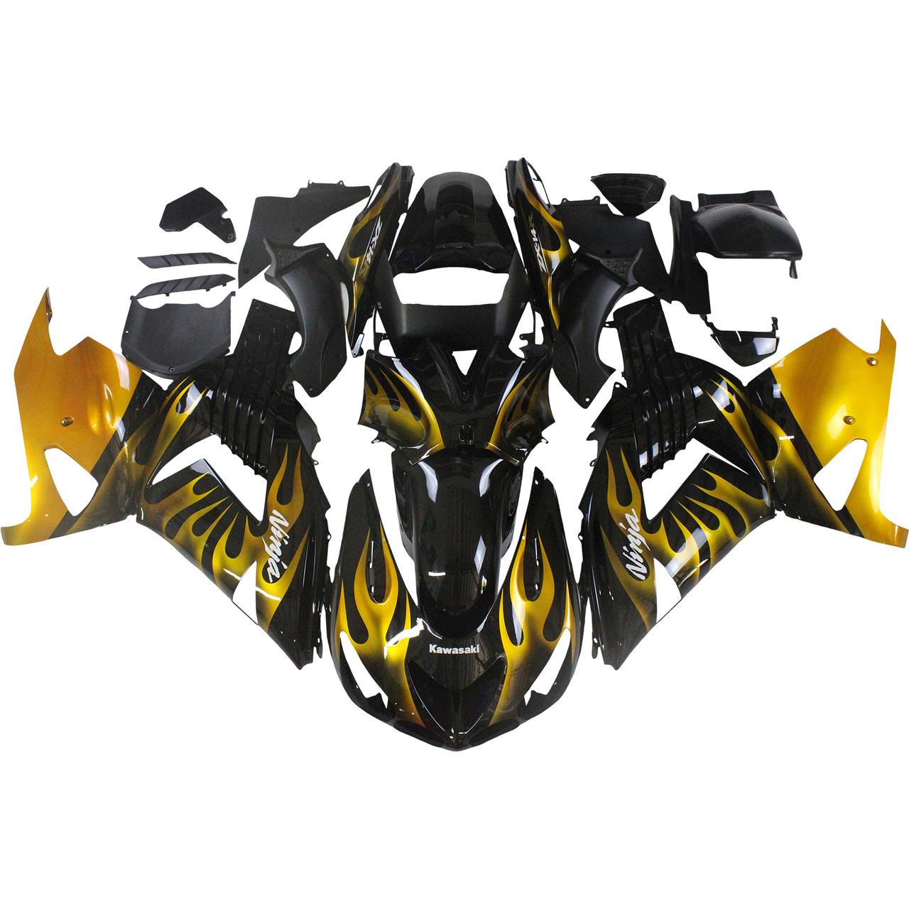 Fairings Kawasaki ZX14R Black & Gold Flame Ninja Racing (2006-2011)