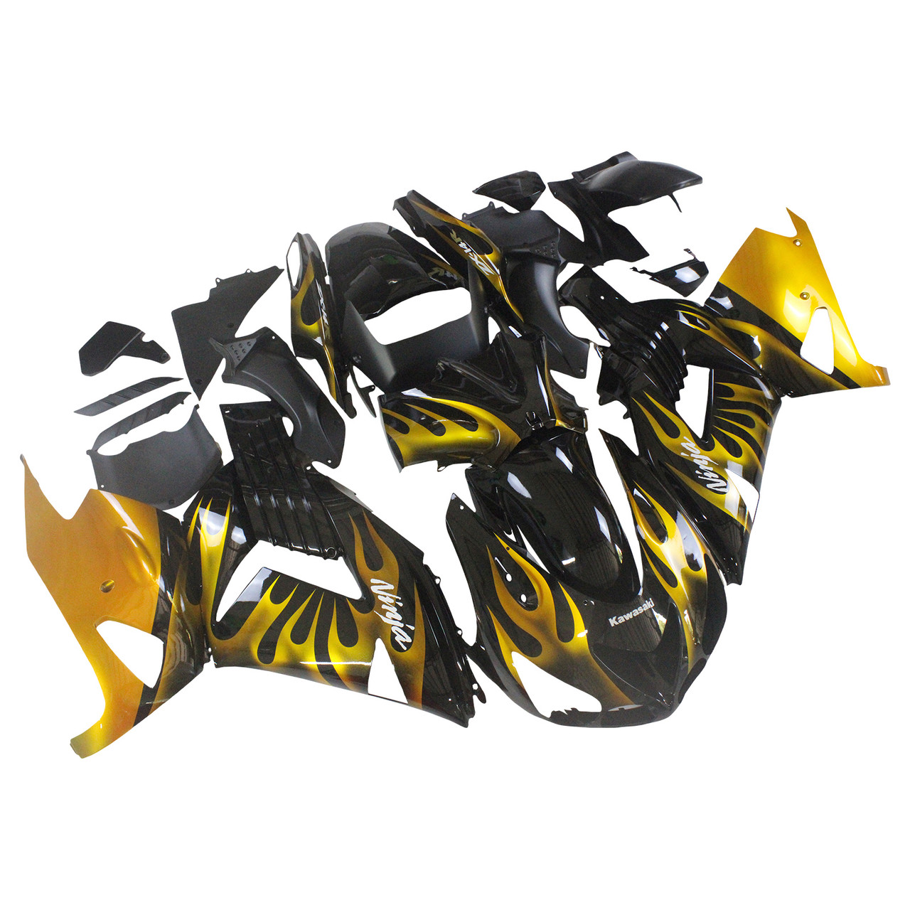Fairings Kawasaki ZX14R Black & Gold Flame Ninja Racing (2006-2011)
