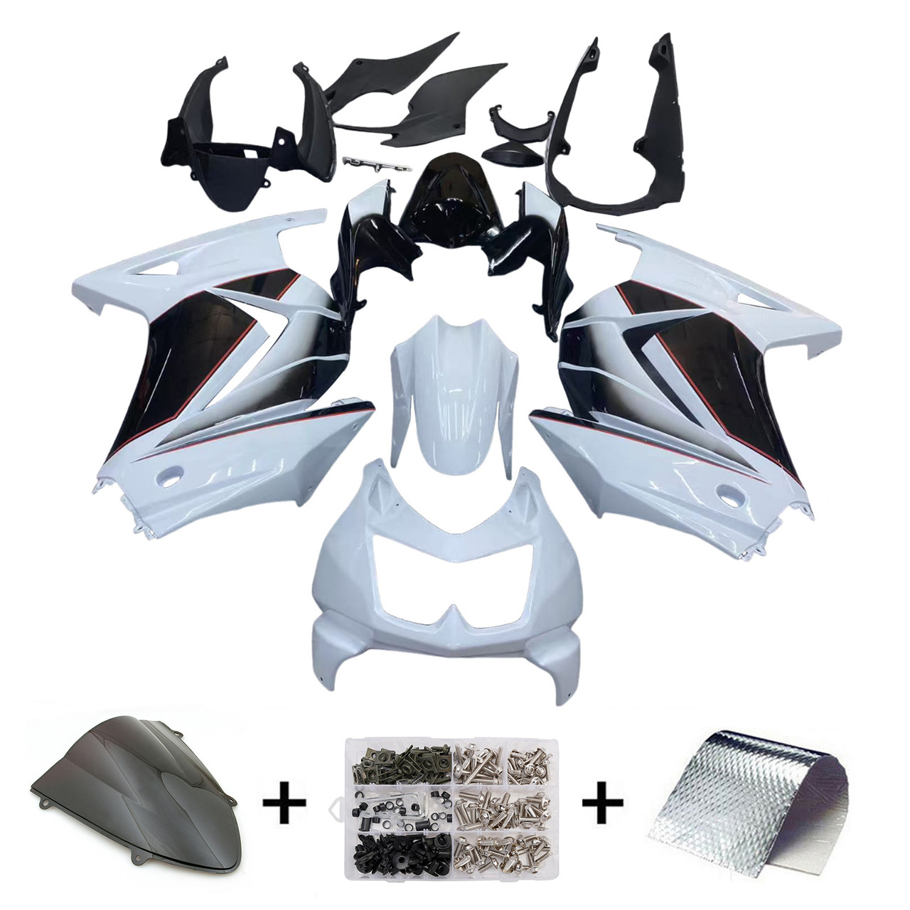 Amotopart Fairings Kawasaki ZX250R EX250 White Black Ninja ZX250 Racing (2008-2012)