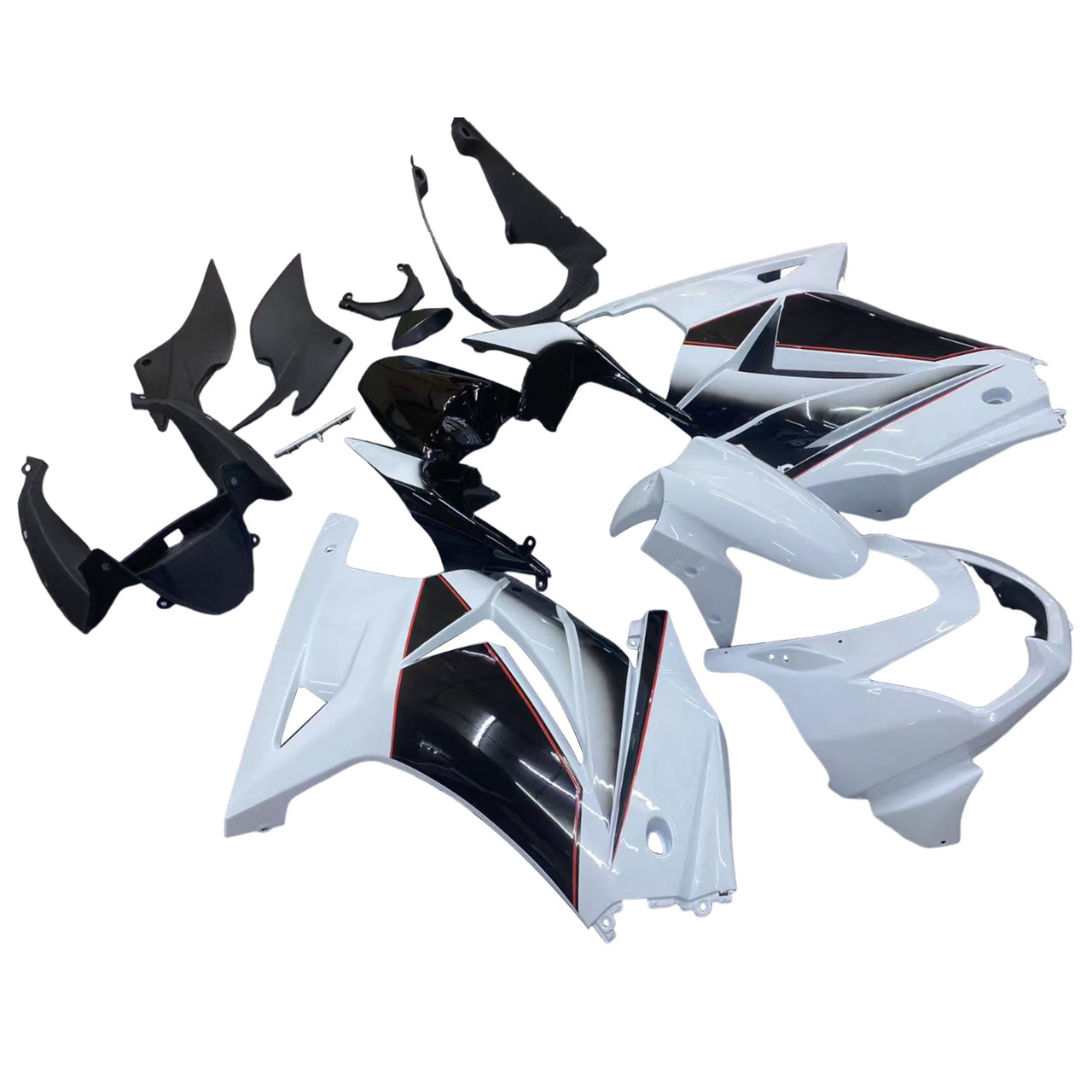 Amotopart Fairings Kawasaki ZX250R EX250 White Black Ninja ZX250 Racing (2008-2012)