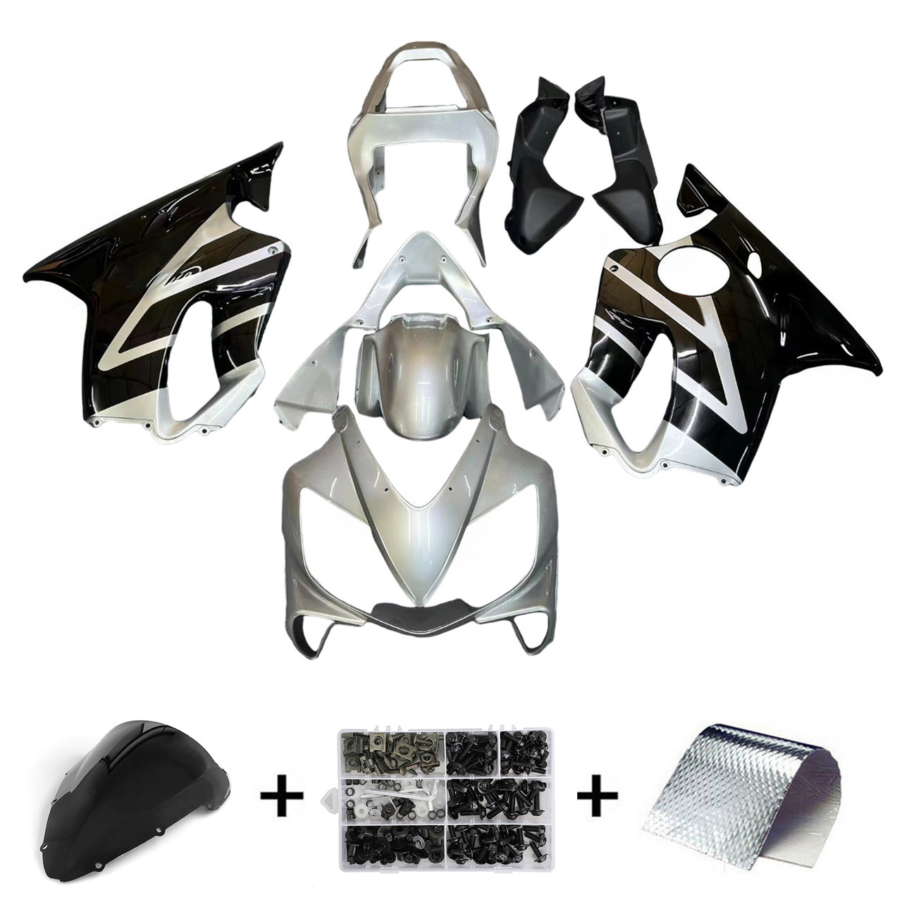 Amotopart Fairings Honda CBR 600 F4i Silver & Black F4i Racing (2001-2003)