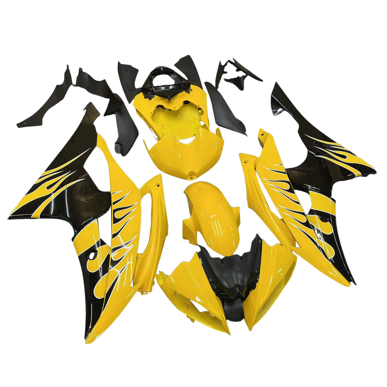Amotopart 2008-2016 Fairings Yamaha YZF-R6 Yellow & Black Flame R6 Racing