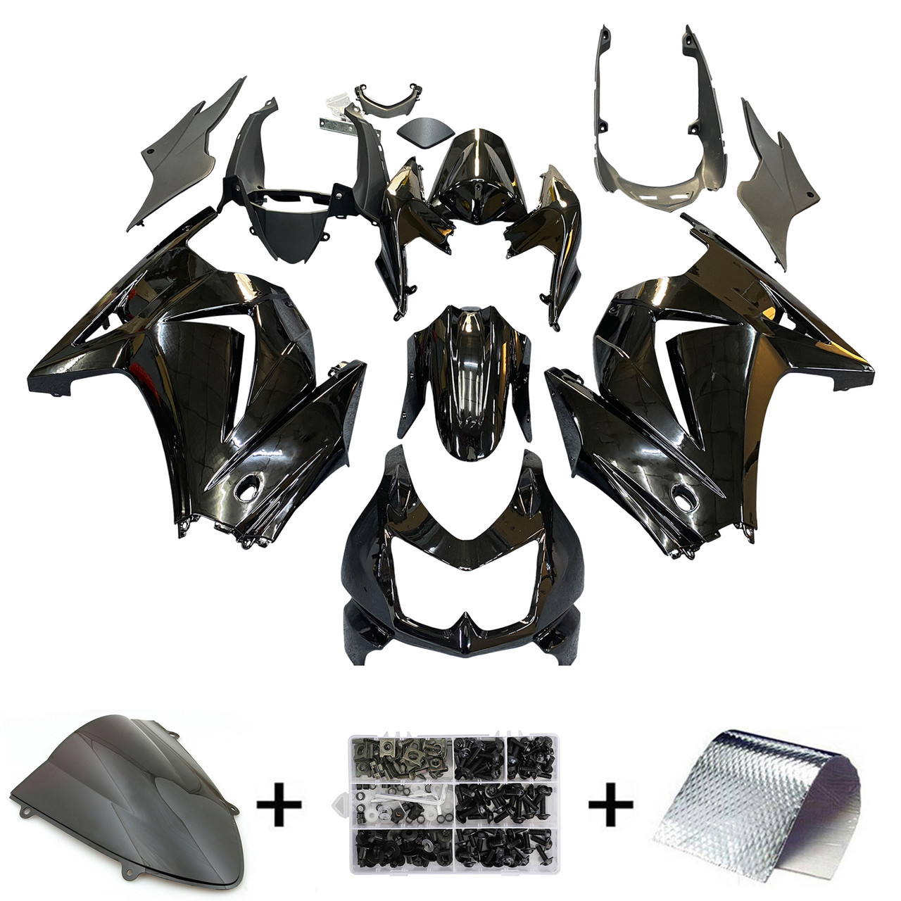 Amotopart Fairings Kawasaki ZX250R EX250 Black Ninja ZX250 Racing (2008-2012)