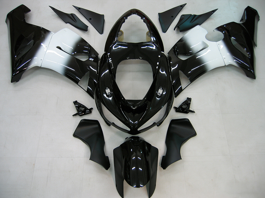 Amotopart Fairings Kawasaki ZX6R 636 Black White West ZX6R Racing