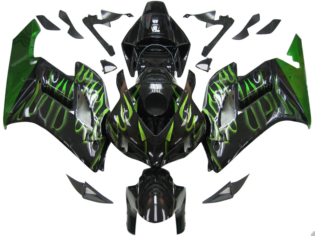 Amotopart Fairings Honda CBR 1000 RR Black & Green Flame Racing (2004-2005)
