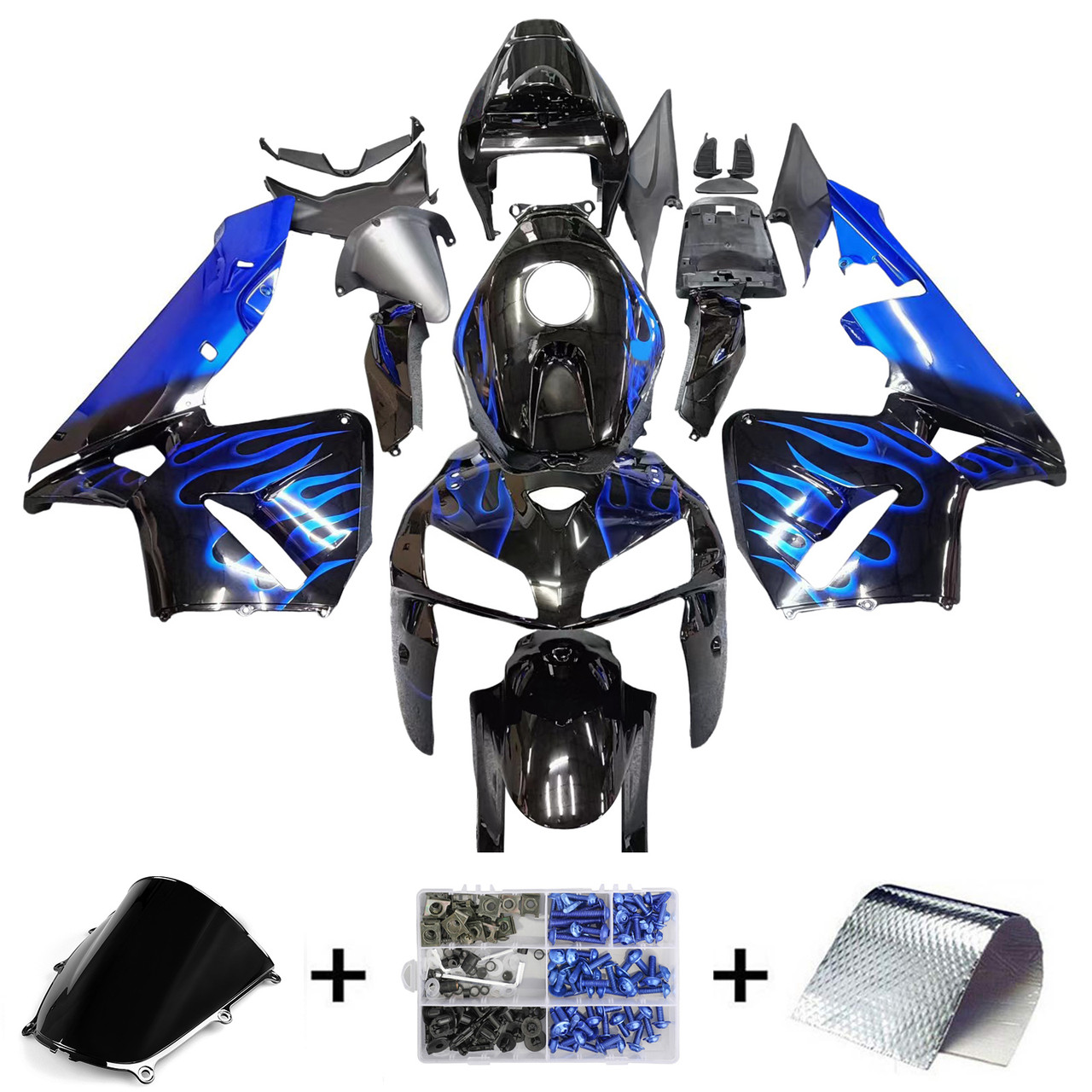 Amotopart Fairings  Honda CBR 600 RR Black & Blue Flame Racing (2005-2006)