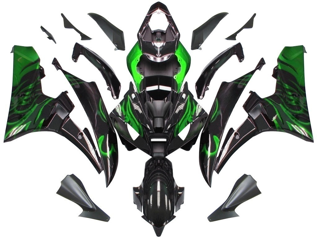 Amotopart Fairings Yamaha YZF-R6 Black & Green Flame R6 Racing (2006-2007)