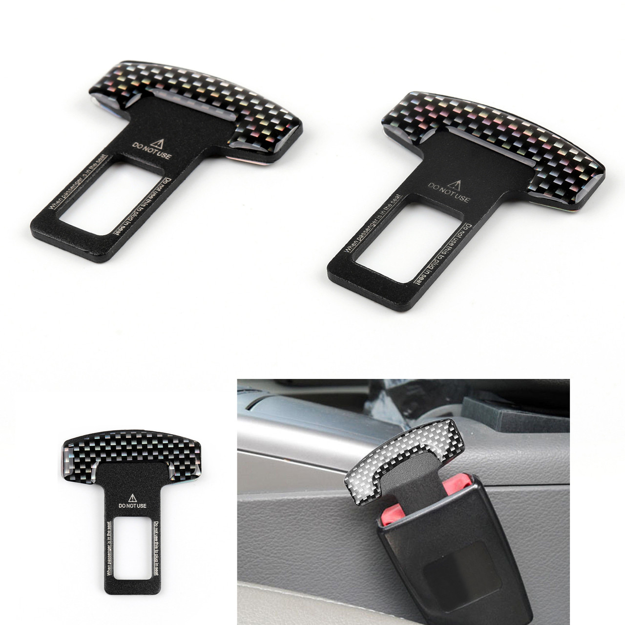 Carbon Fiber Car Safety Seat Belt Buckle Alarm Stopper Clip Clamp Universal