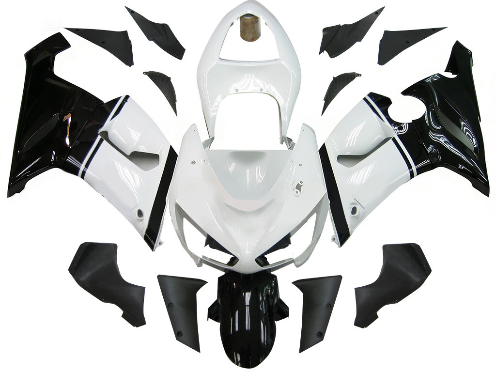 Amotopart Fairings Kawasaki ZX6R 636 White Black elf ZX6R Racing  (2005-2006)