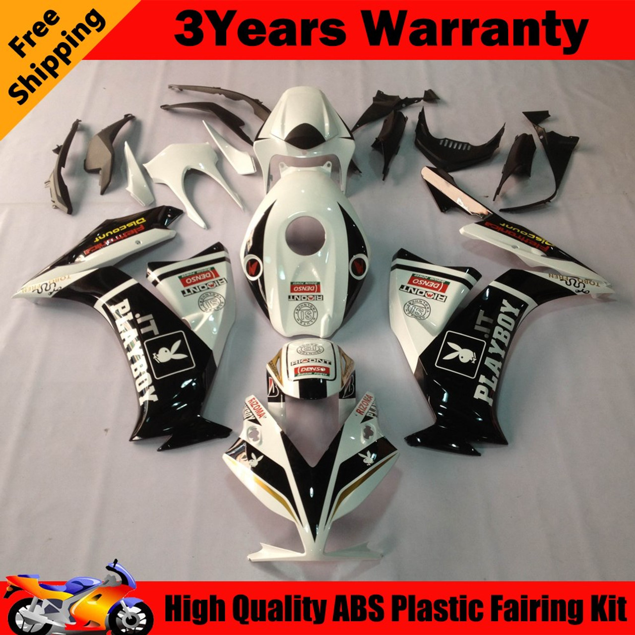 . Amotopart Fairings Honda CBR1000RR Playboy White Black