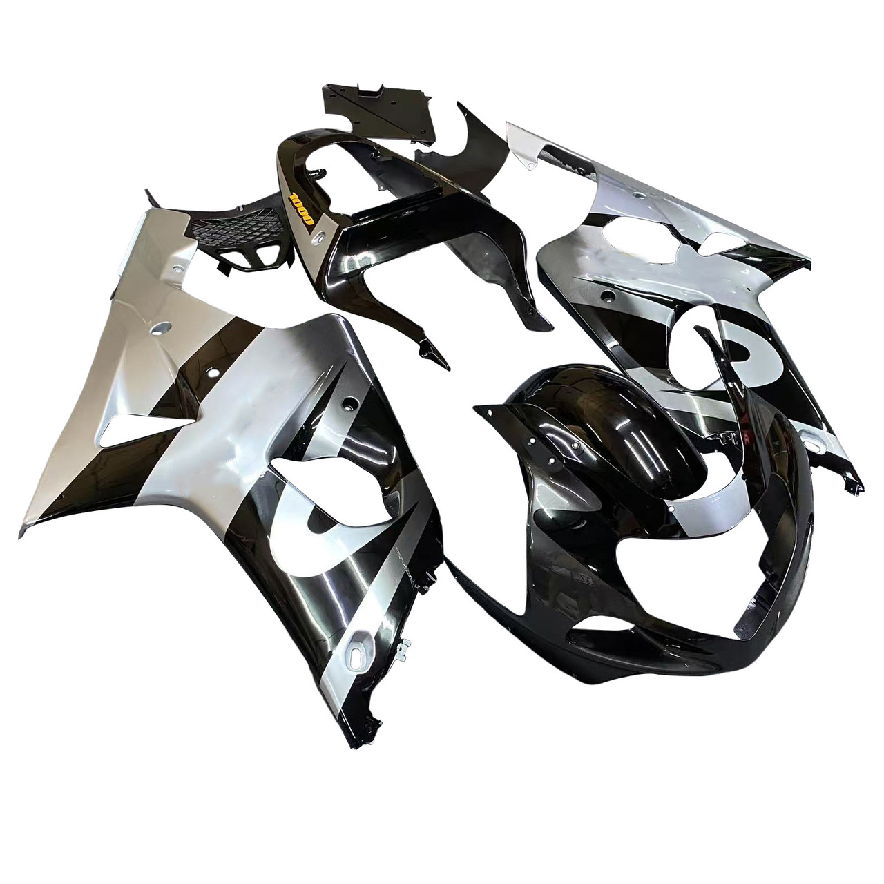 Amotopart Fairings Suzuki GSXR 1000 Silver & Black Racing  (2000-2002)