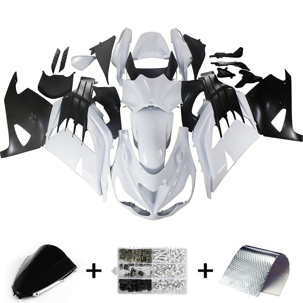 Amotopart Fairings Plastics Kawasaki ZX14R Ninja White Racing (2012-2021)