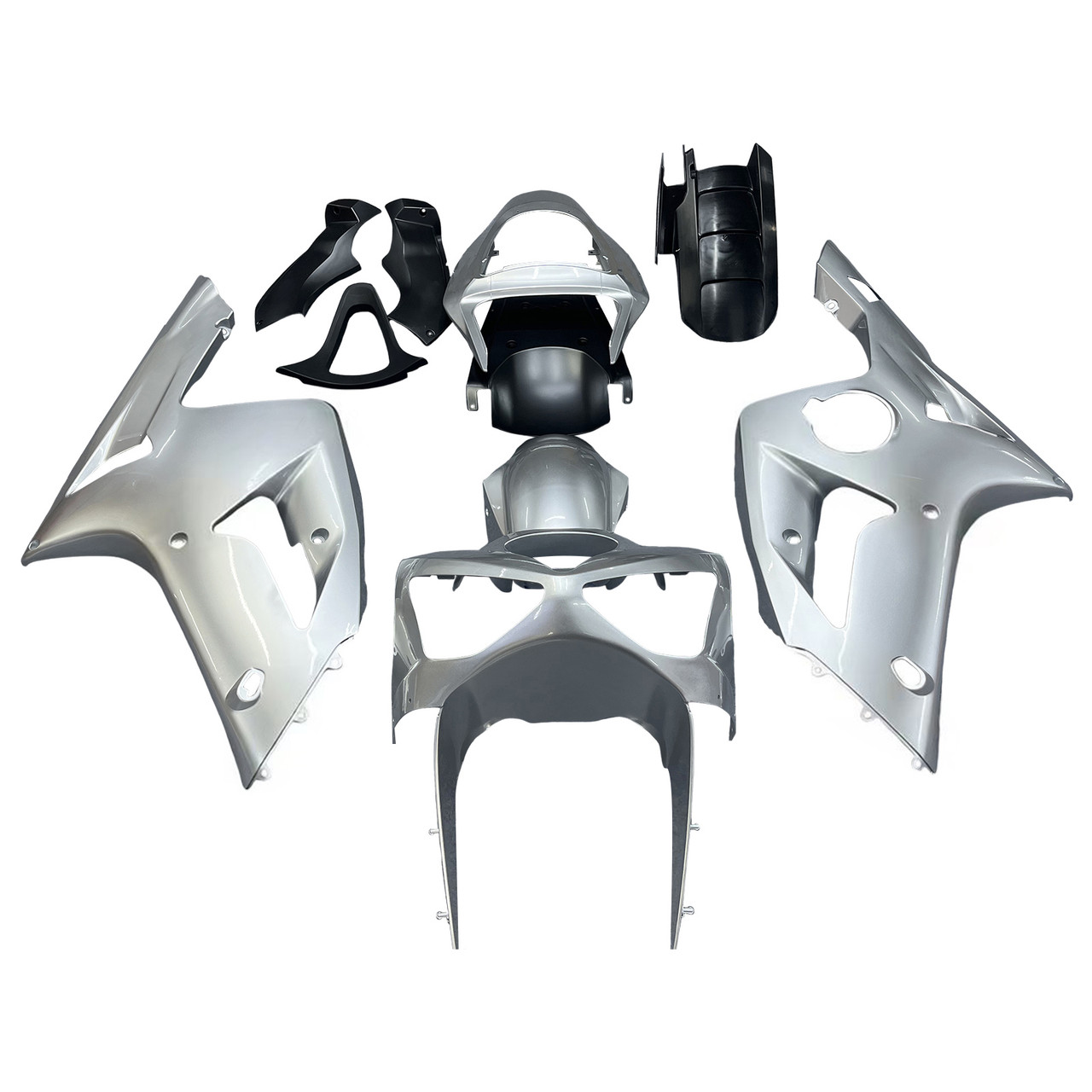 Amotopart Fairings Kawasaki ZX6R 636 Silver Ninja Racing  (2003-2004)