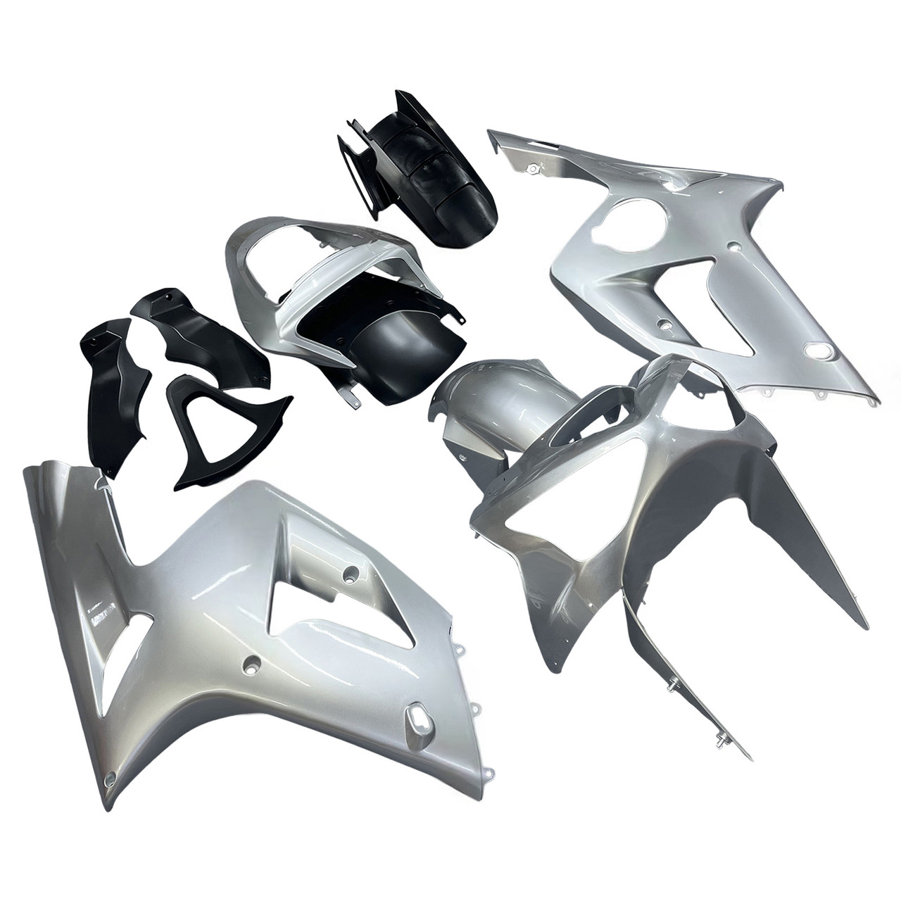 Amotopart Fairings Kawasaki ZX6R 636 Silver Ninja Racing  (2003-2004)