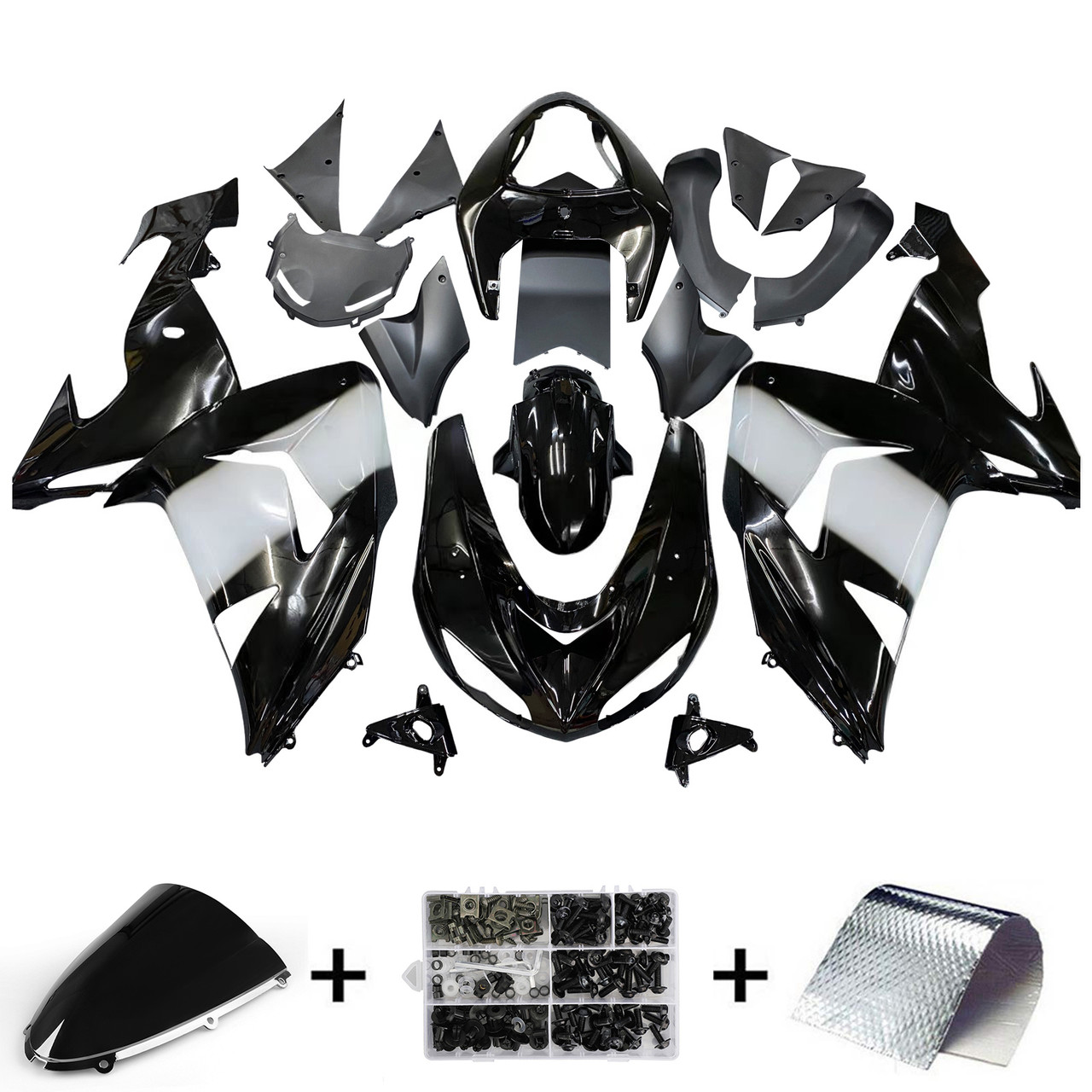 Amotopart Fairings Kawasaki ZX 10R Black White West Racing (2006-2007)