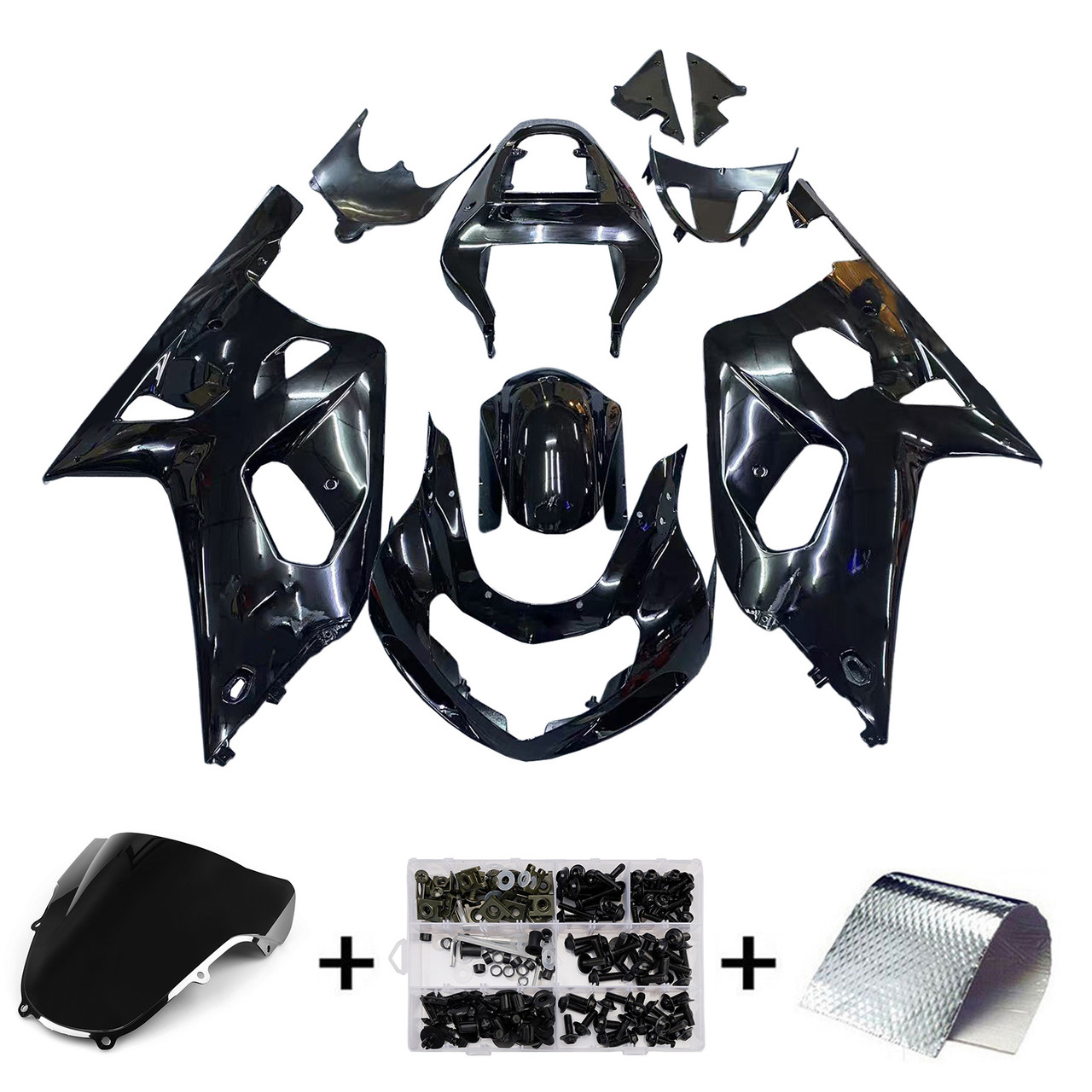 Amotopart Fairings Suzuki GSXR 600 Black GSXR Racing  (2001-2003)