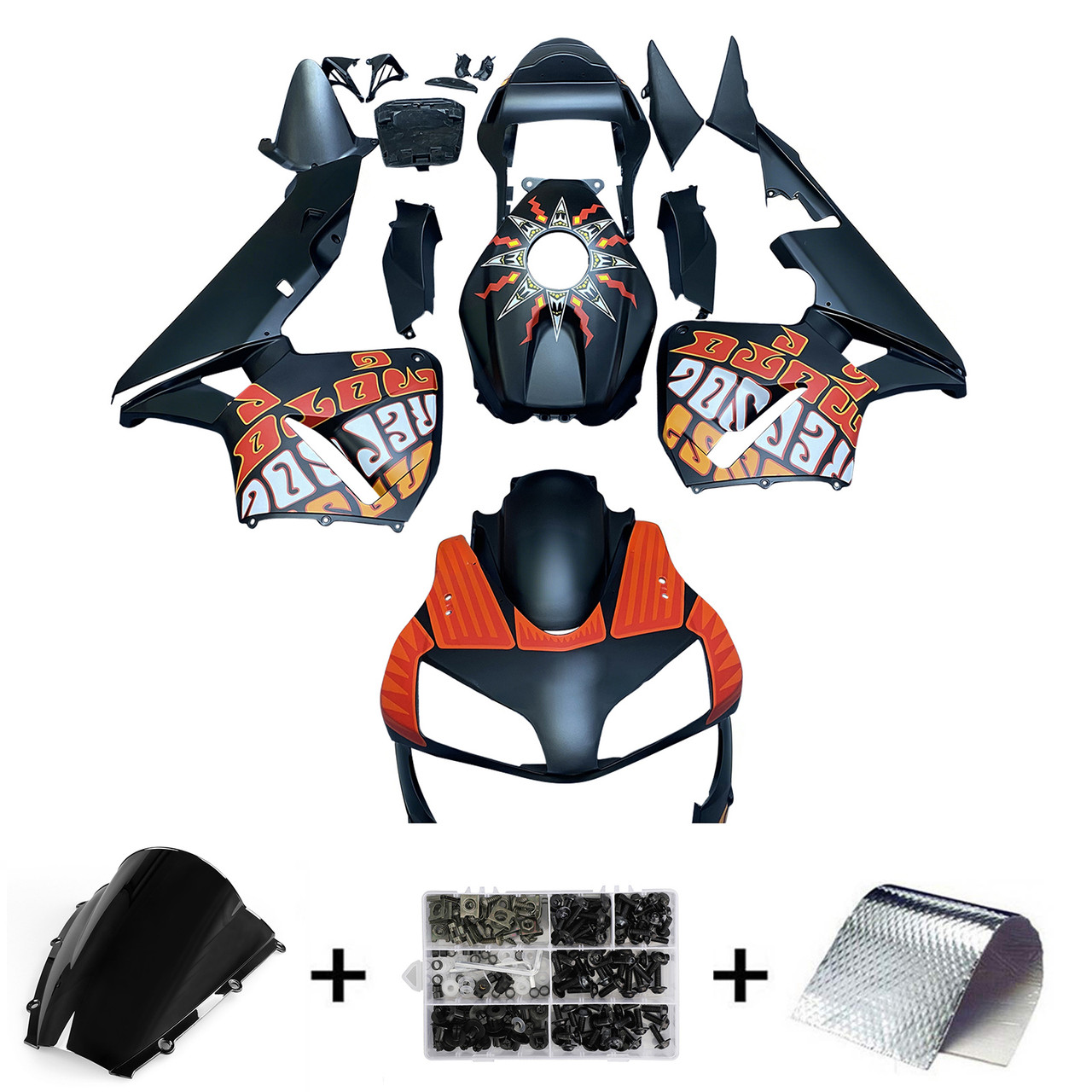 Amotopart Fairings Honda CBR 600 RR Black Matte Valentino Rossi Moto Racing (2003-2004)