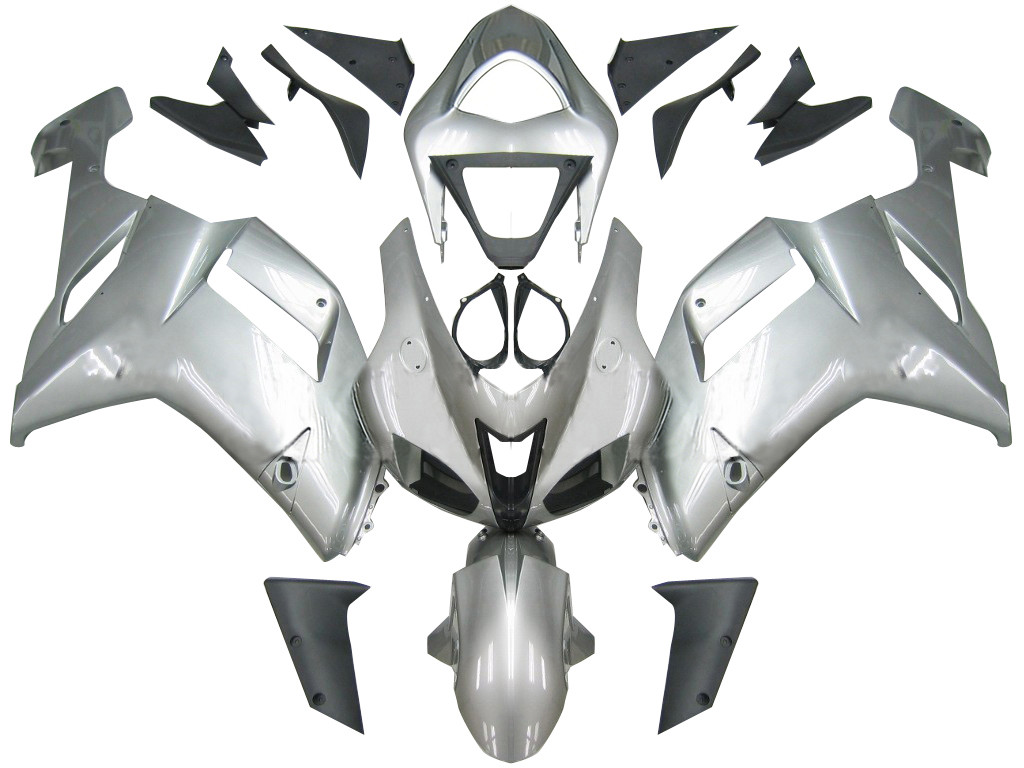 Amotopart Fairings Kawasaki ZX6R ZX636 Silver Ninja ZX6R Racing  (2007-2008)