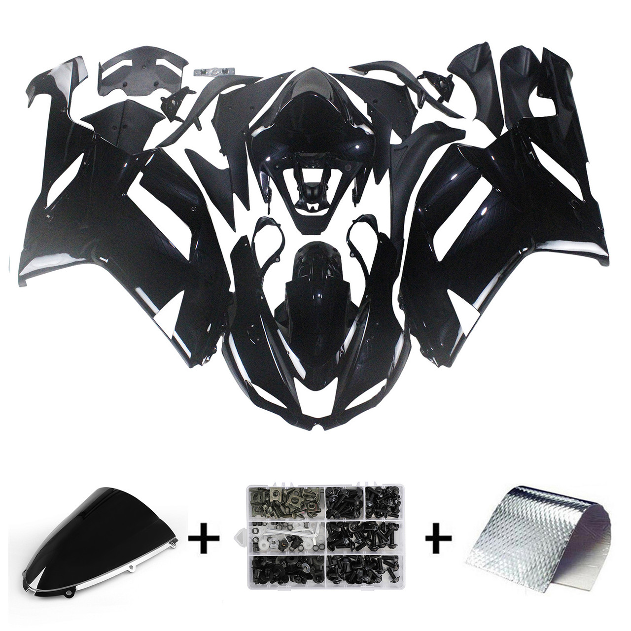 Amotopart Fairings Kawasaki ZX6R ZX636 Black Ninja Racing  (2007-2008)