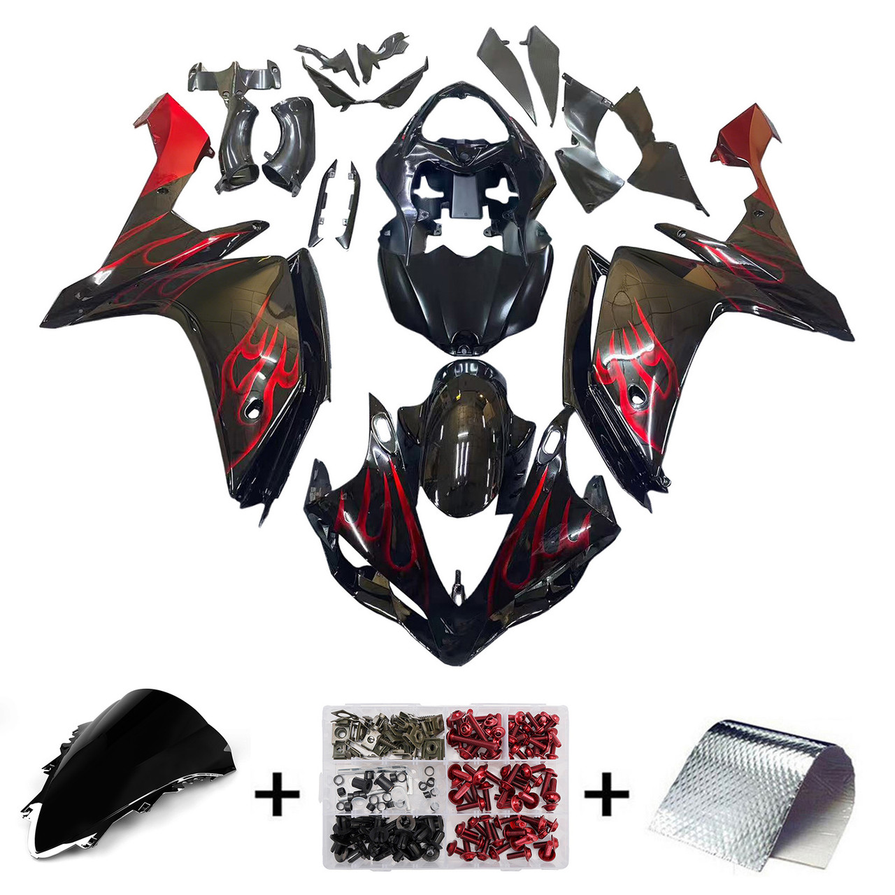 Amotopart Fairings Yamaha YZF-R1 Black & Red Flame  R1 Racing (2007-2008)