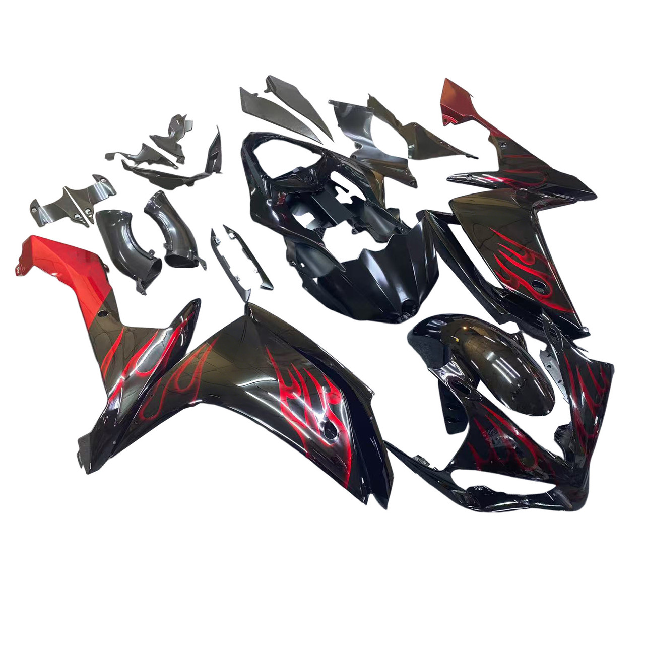 Amotopart Fairings Yamaha YZF-R1 Black & Red Flame  R1 Racing (2007-2008)