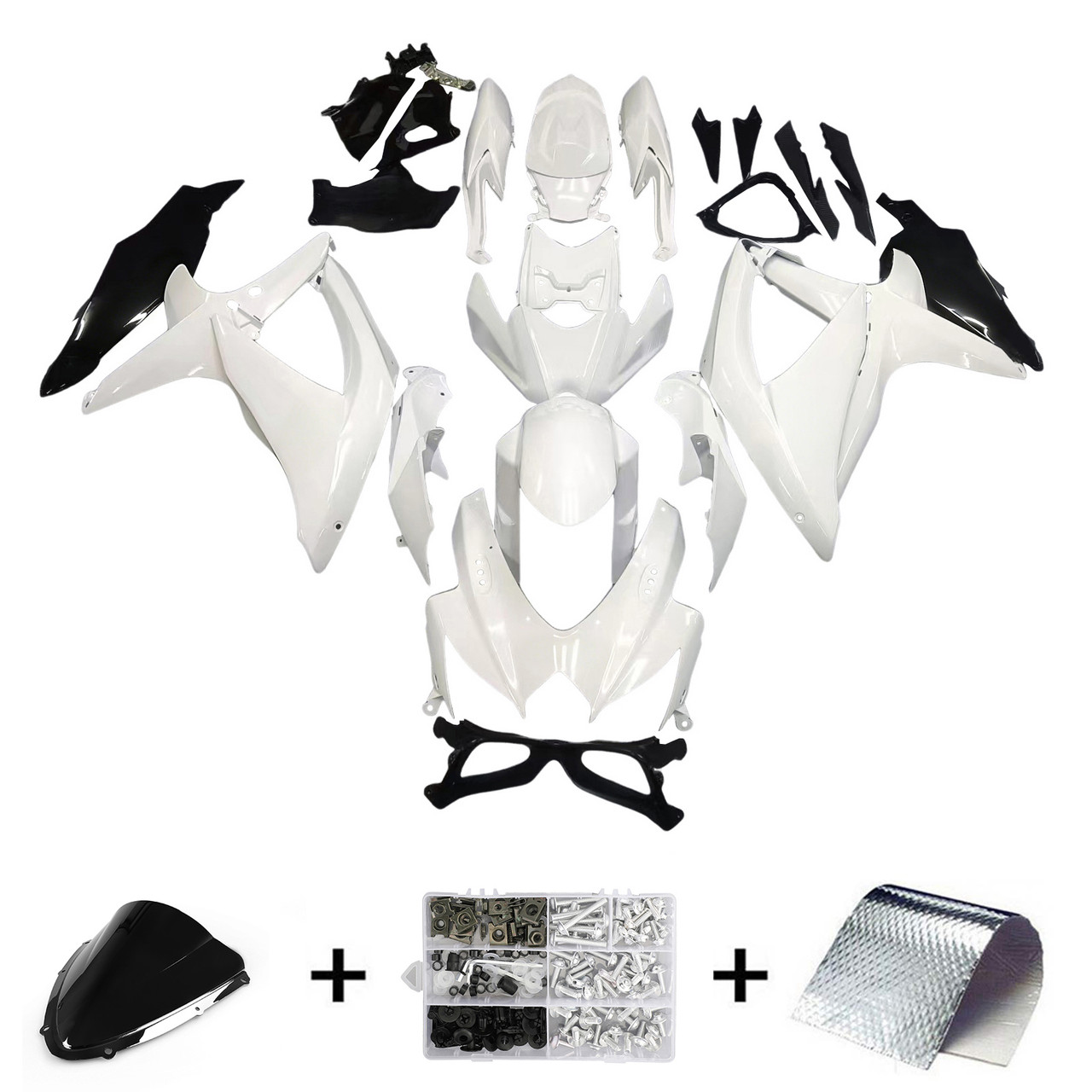Amotopart Fairings Suzuki GSXR 600 750 White Black GSXR Racing  (2008-2010)