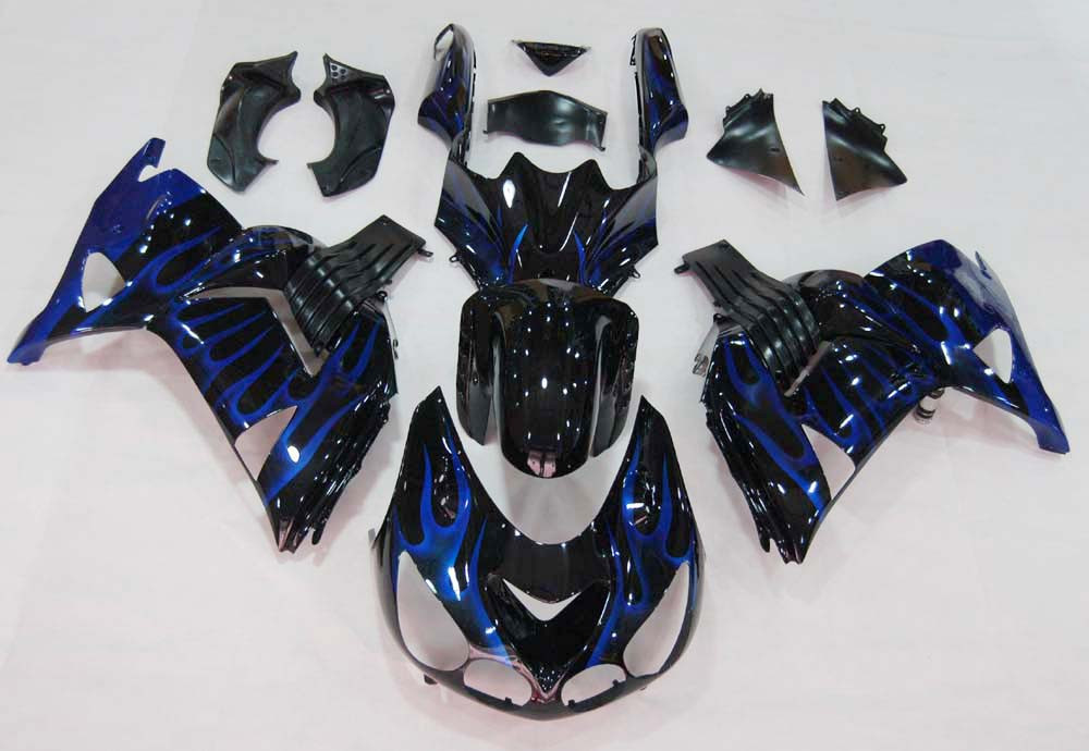 Amotopart Fairings Kawasaki ZX14R Black & Blue Flame Ninja Racing (2006-2011)