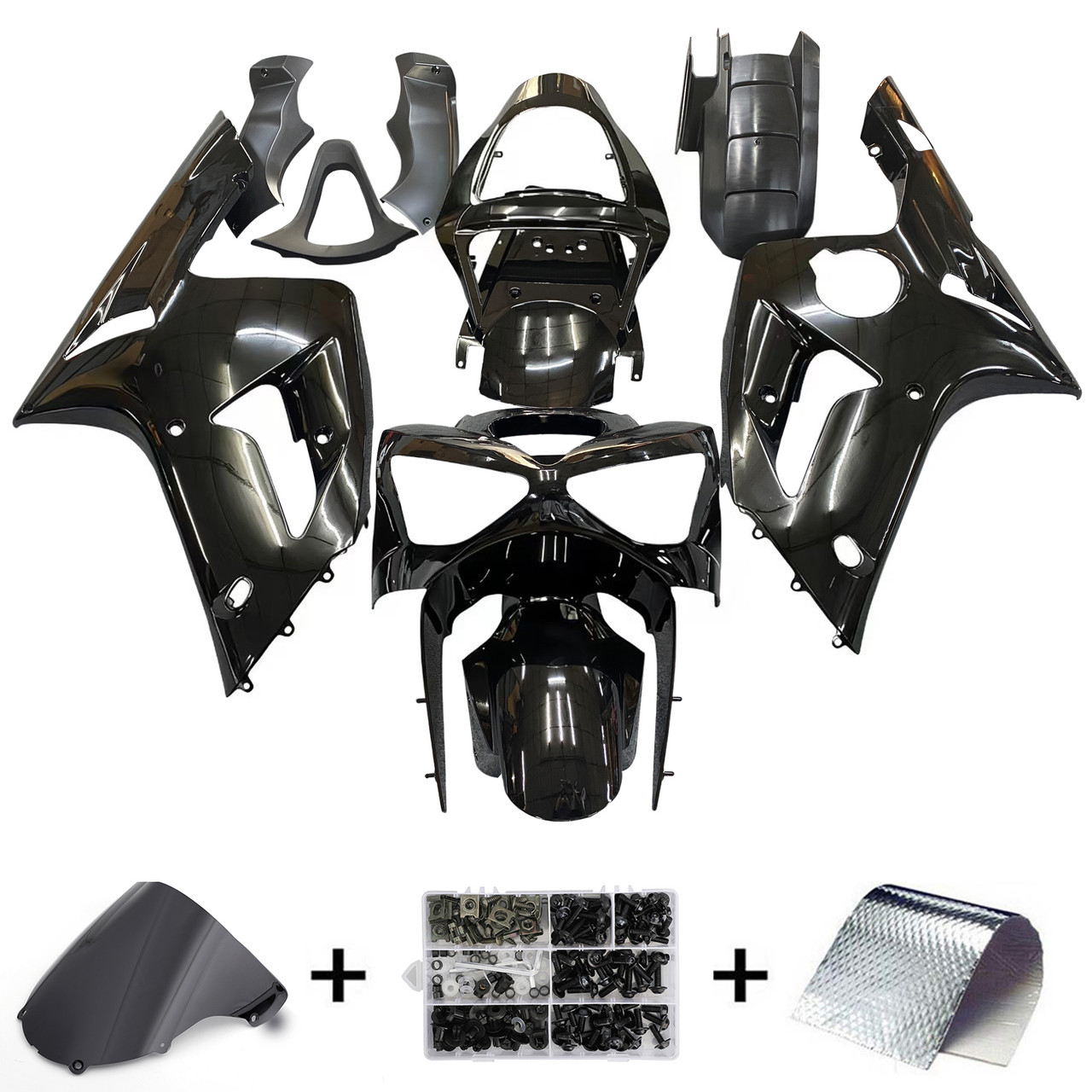 Amotopart Fairings Kawasaki ZX6R 636 Black Ninja Racing (2003-2004