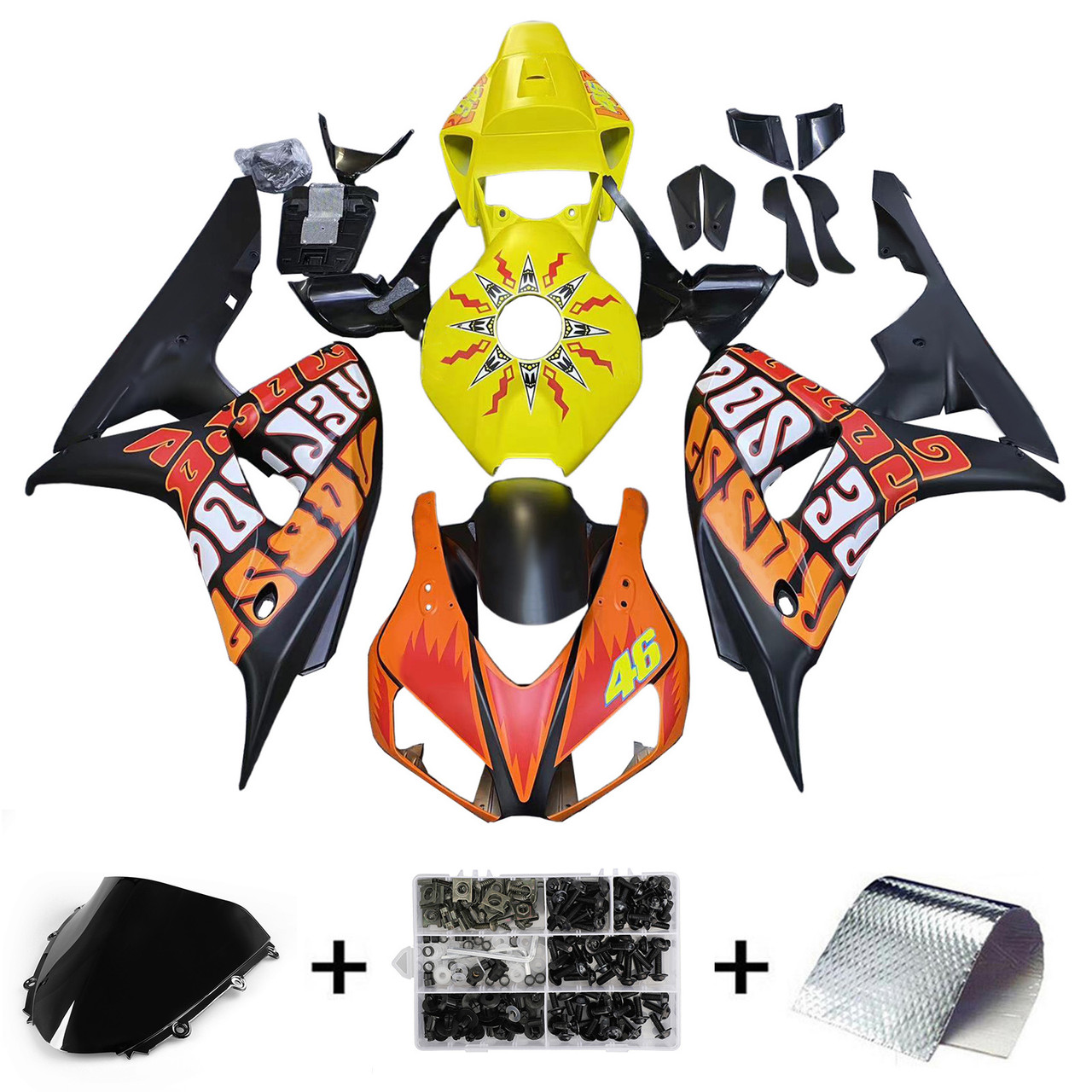 Amotopart Fairings Honda CBR 1000 RR Black Yellow Valentino Rossi  Racing (2006-2007)
