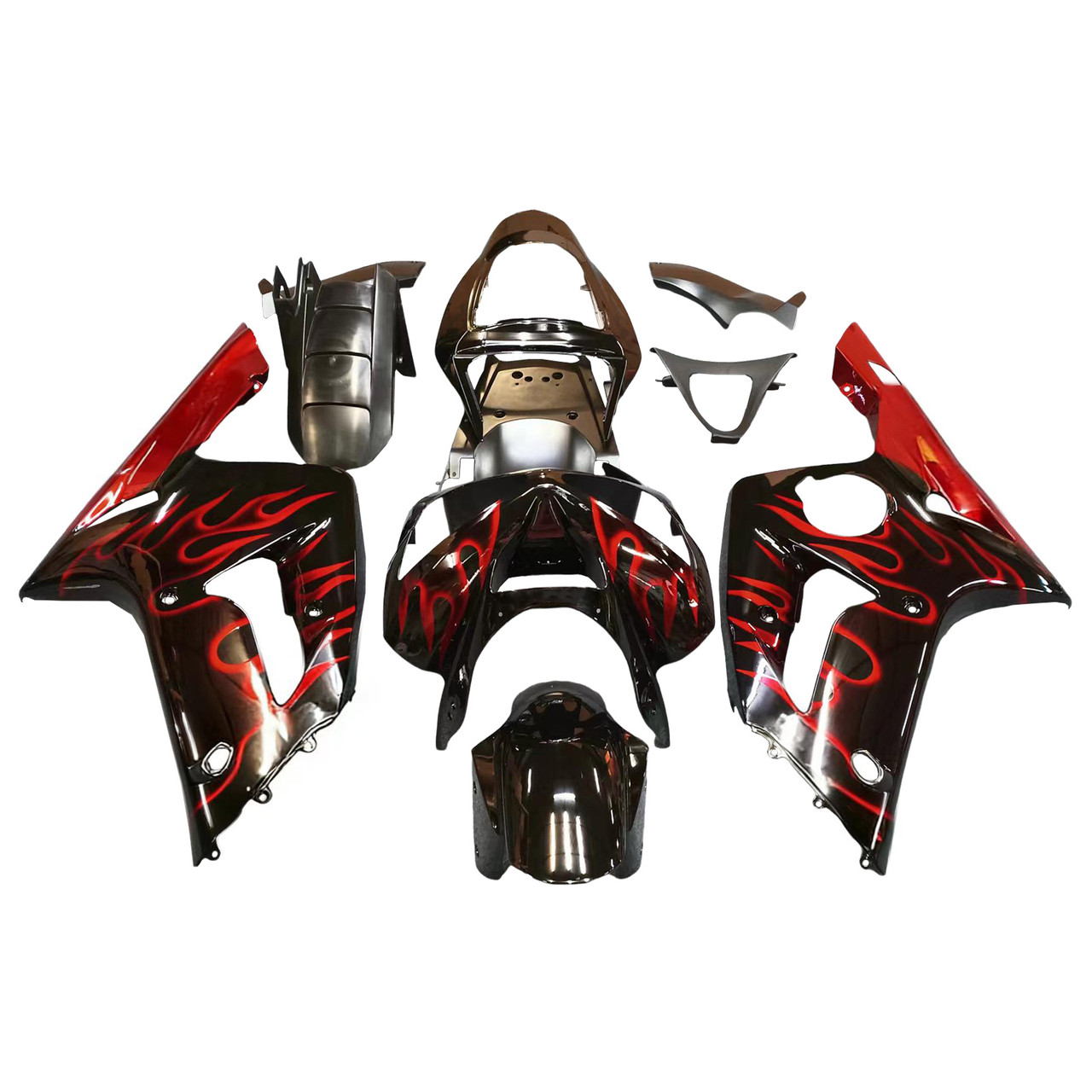 Amotopart Fairings Kawasaki ZX6R 636 Black & Red Flame ZX6R Racing  (2003-2004)