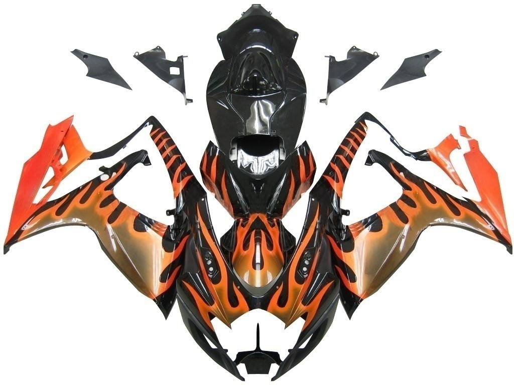 Amotopart Fairings Suzuki GSXR 600 750 Black & Orange Gold Flame Racing  (2006-2007)