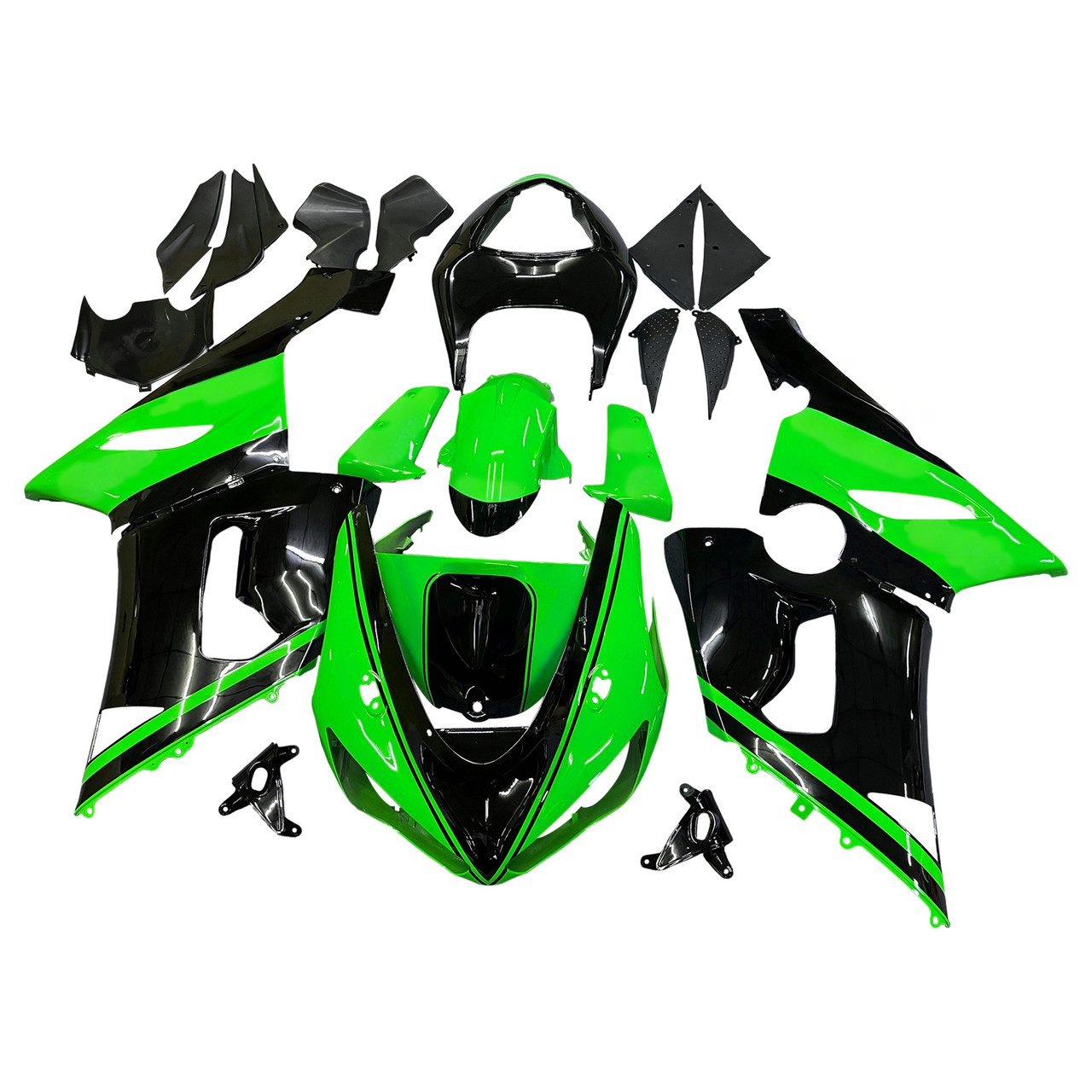 Amotopart Fairings Kawasaki ZX6R 636 Green Black Kawasaki Racing  (2005-2006)