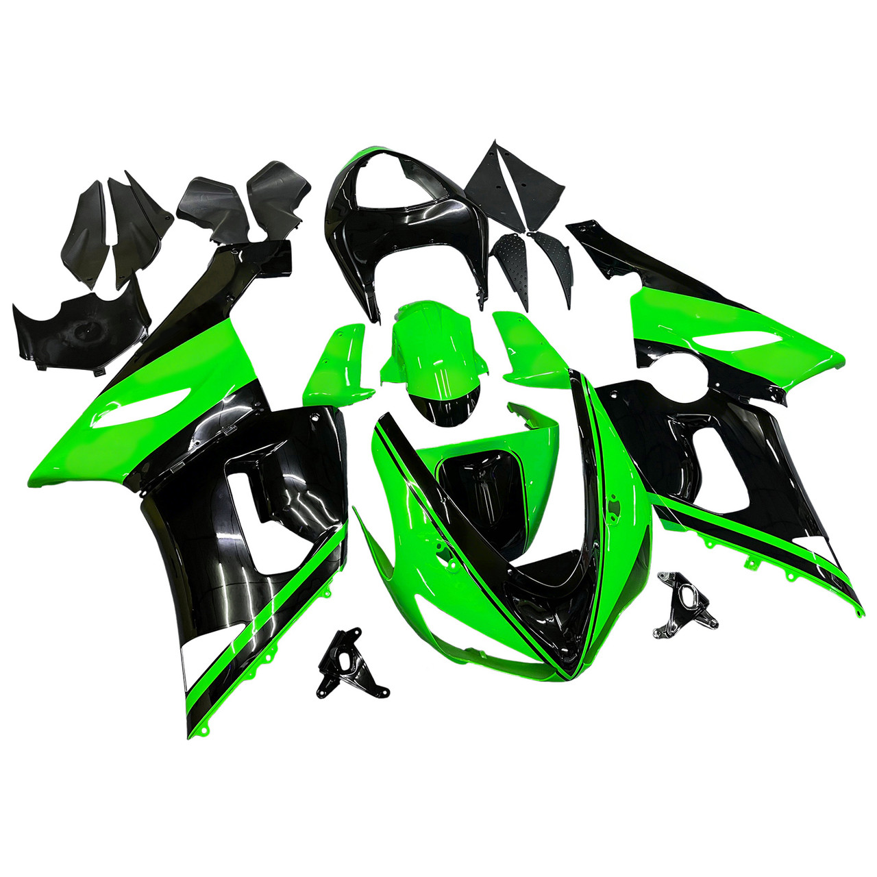 Amotopart Fairings Kawasaki ZX6R 636 Green Black Kawasaki Racing  (2005-2006)