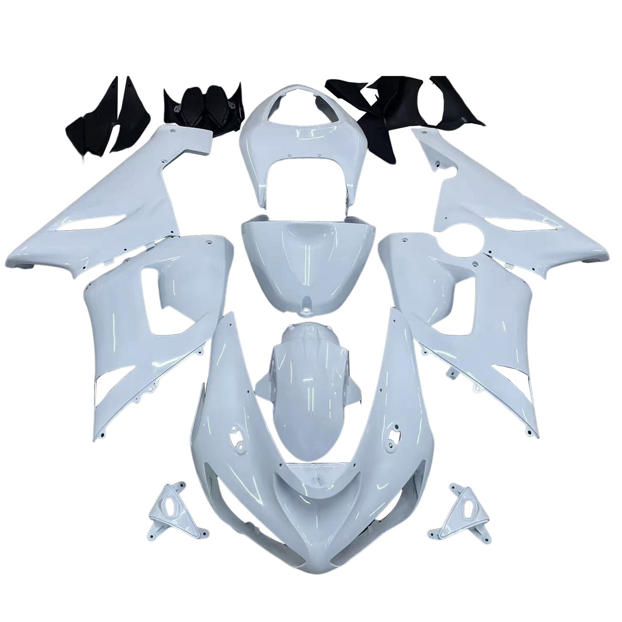 Amotopart Fairings Kawasaki ZX6R 636 White ZX6R Ninja Racing  (2005-2006)