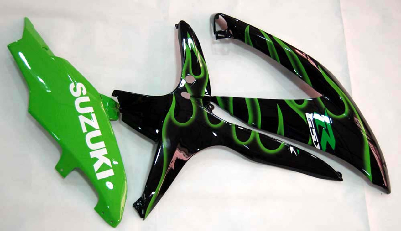 Fairings Suzuki GSXR 600 750 Black & Green Flame GSXR Racing  (2008-2010)