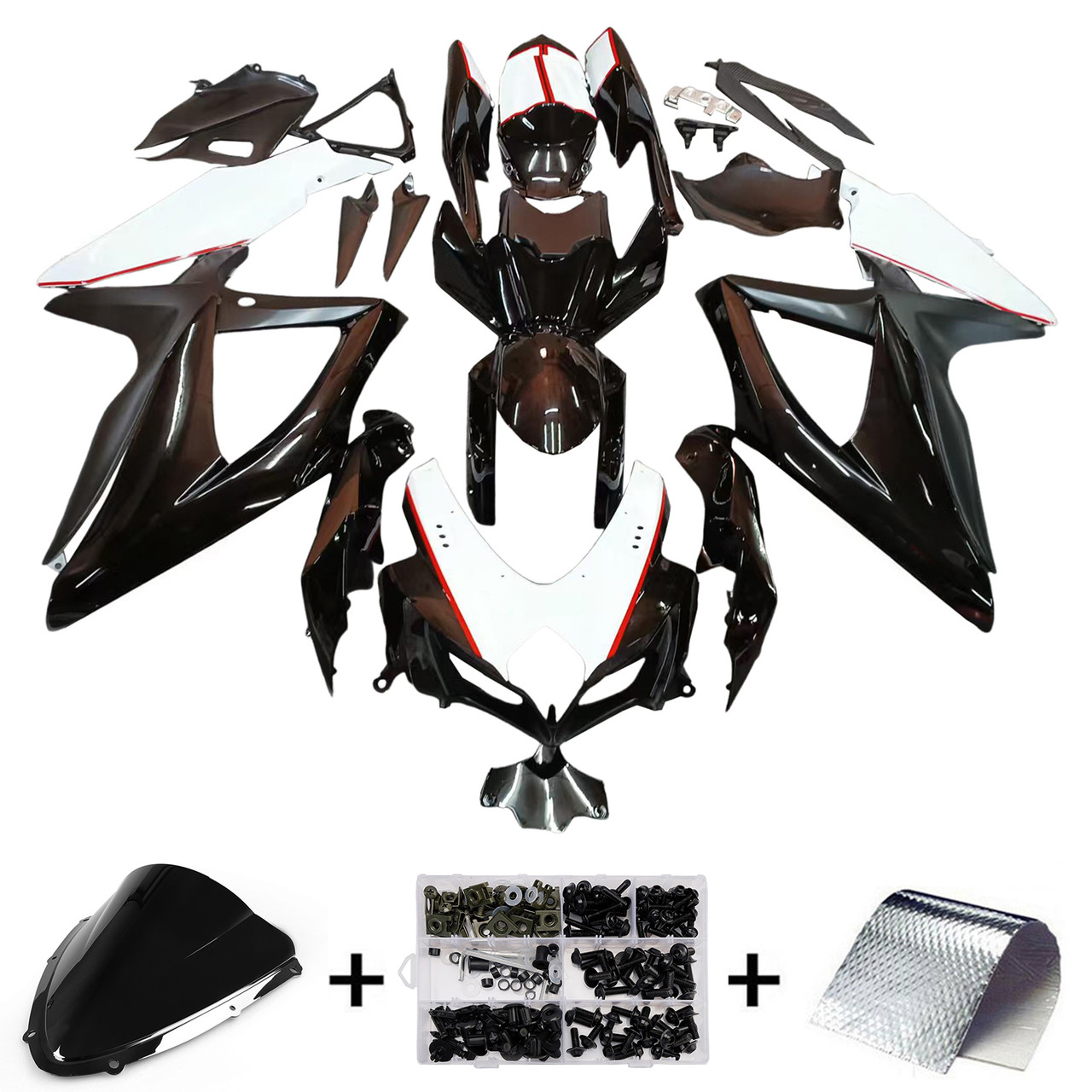 Amotopart Fairings Suzuki GSXR 600 750 Black White GSXR Racing  (2008-2010)