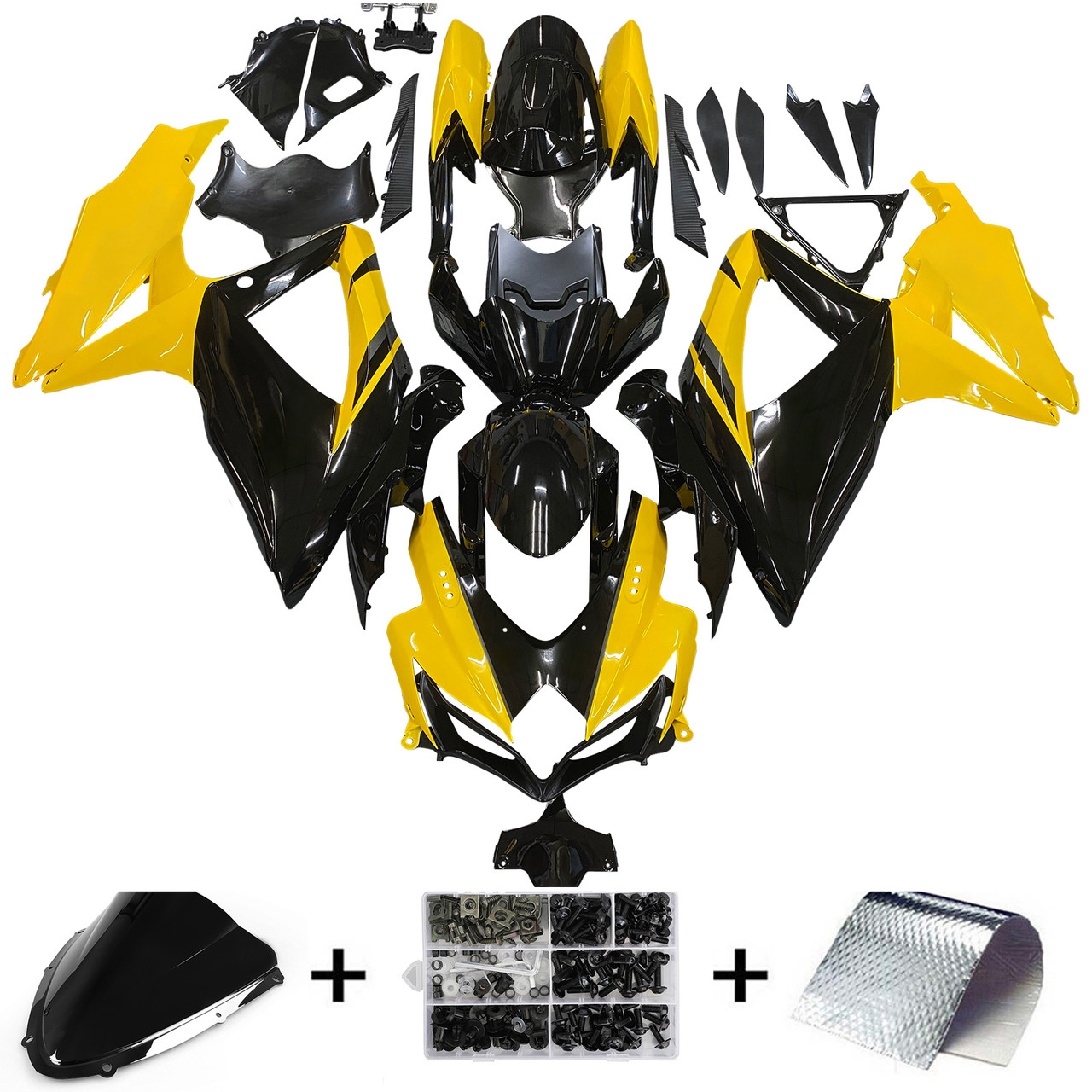 Amotopart Fairings Suzuki GSXR 600 750 Black & Yellow GSXR Racing  (2008-2010)