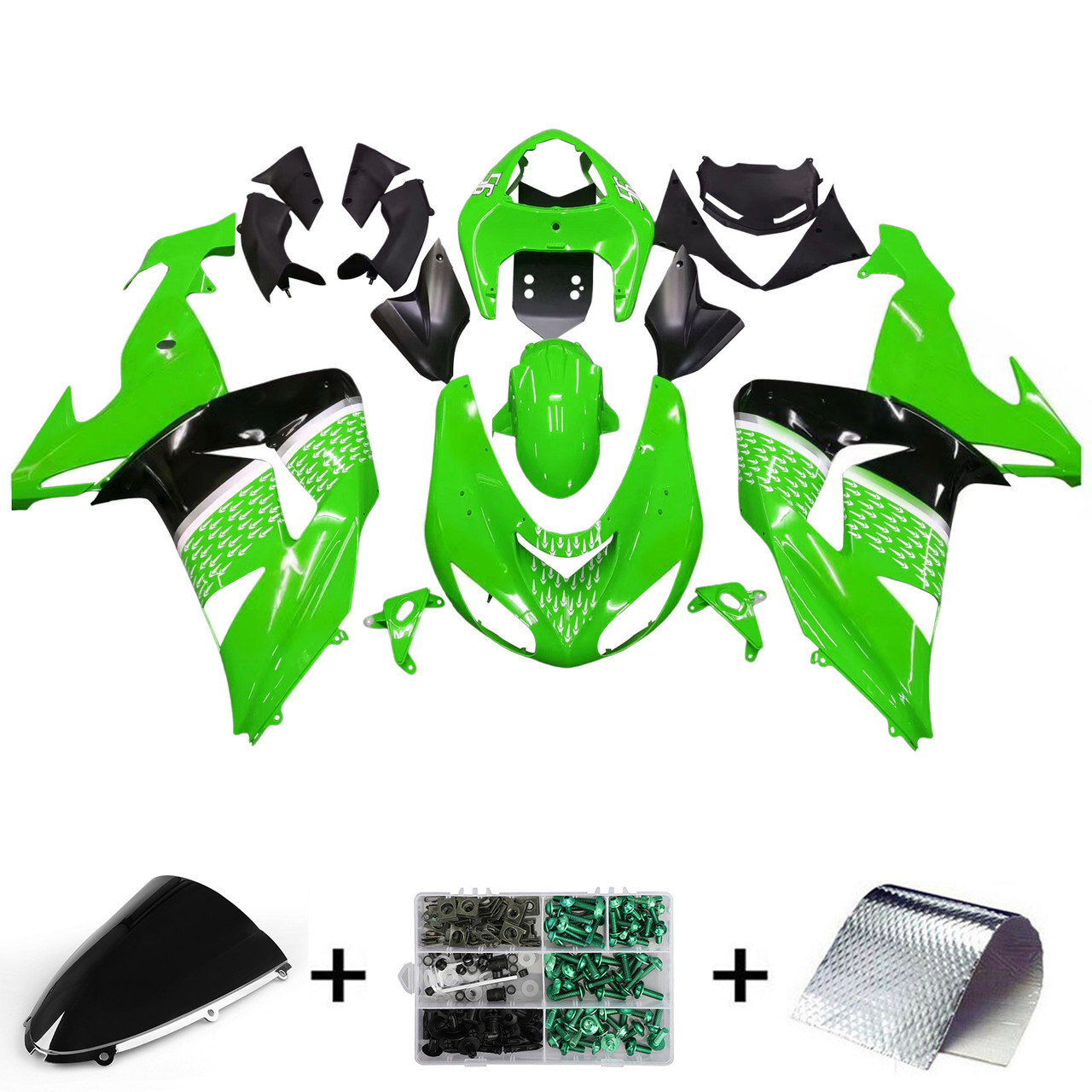 Amotopart Fairings Kawasaki ZX 10R Green Black No.56 Nakano Racing (2006-2007)