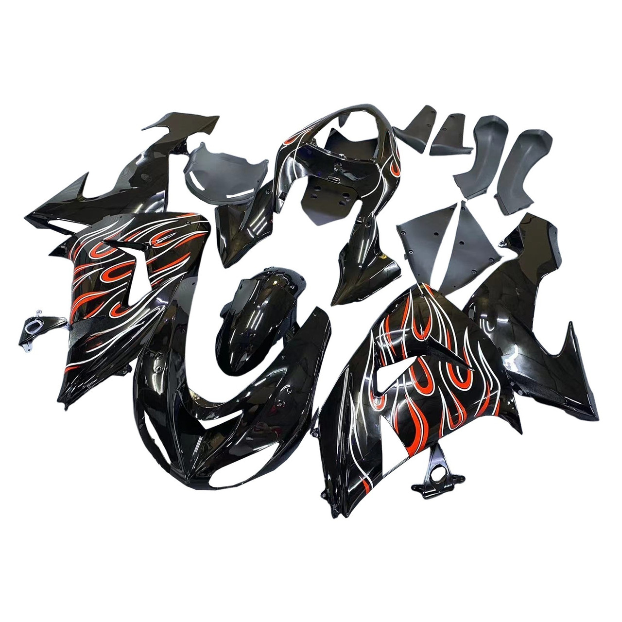 Amotopart Fairings Kawasaki ZX 10R Black Red Flame Racing (2006-2007)