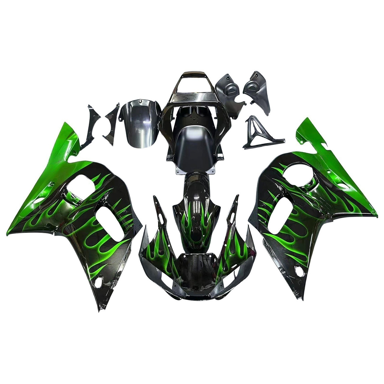 Amotopart Fairings Yamaha YZF-R6 Black & Green Flame R6 Racing (1998-2002)