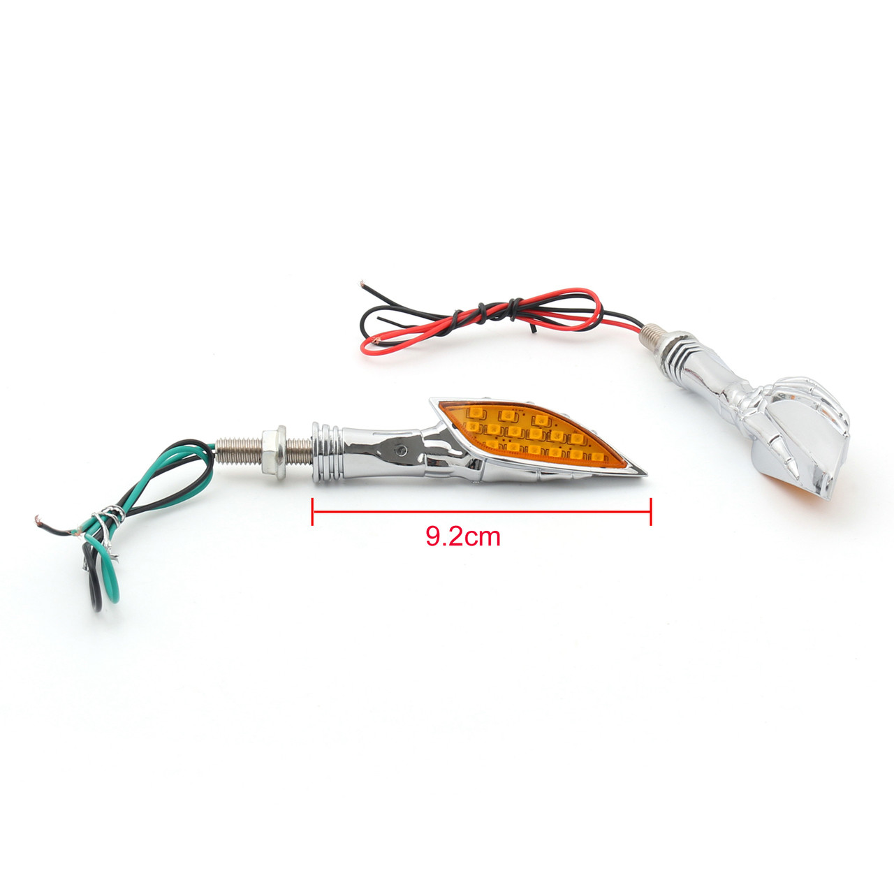 Skeleton Hand Arm LED Indicators Turn Signals Universal Fit Custom Chopper, Chrome Amber Lens