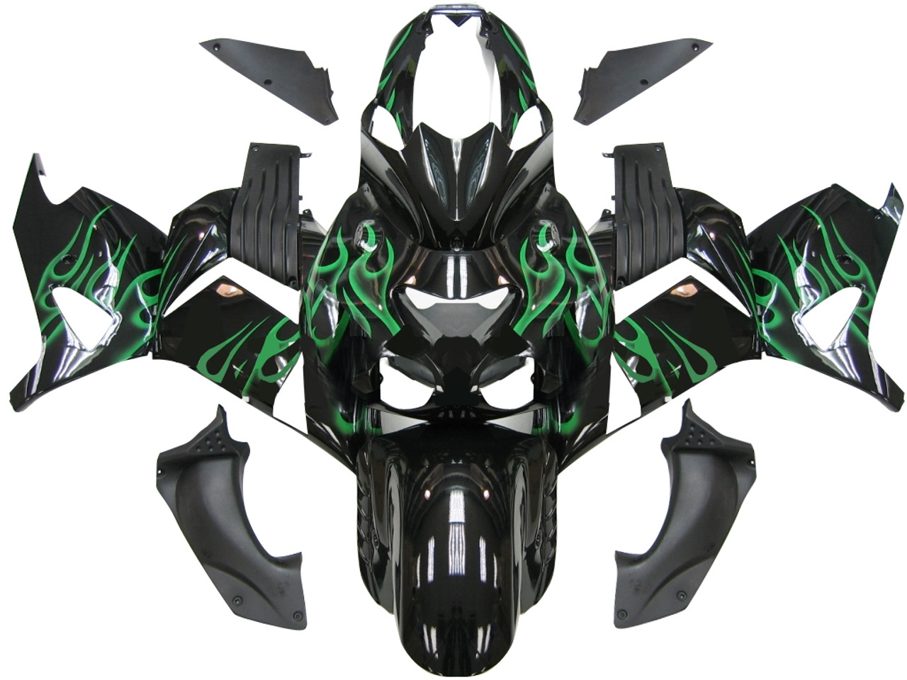 Fairings Kawasaki ZX14R Black & Green Flame Ninja ZX14R Racing (2006-2011)