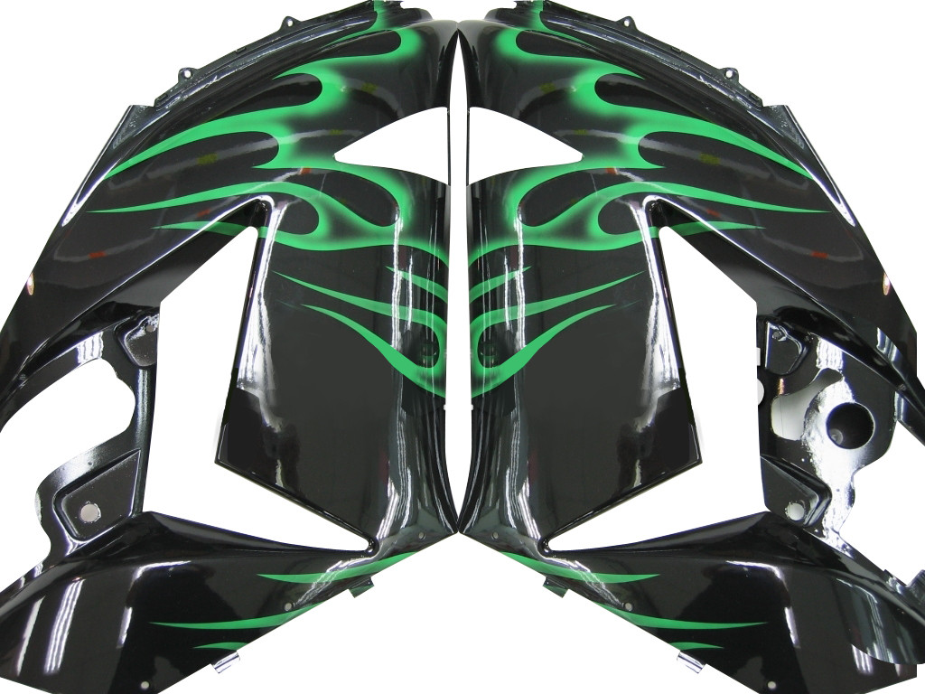Amotopart Fairings Kawasaki ZX14R Black & Green Flame Ninja ZX14R