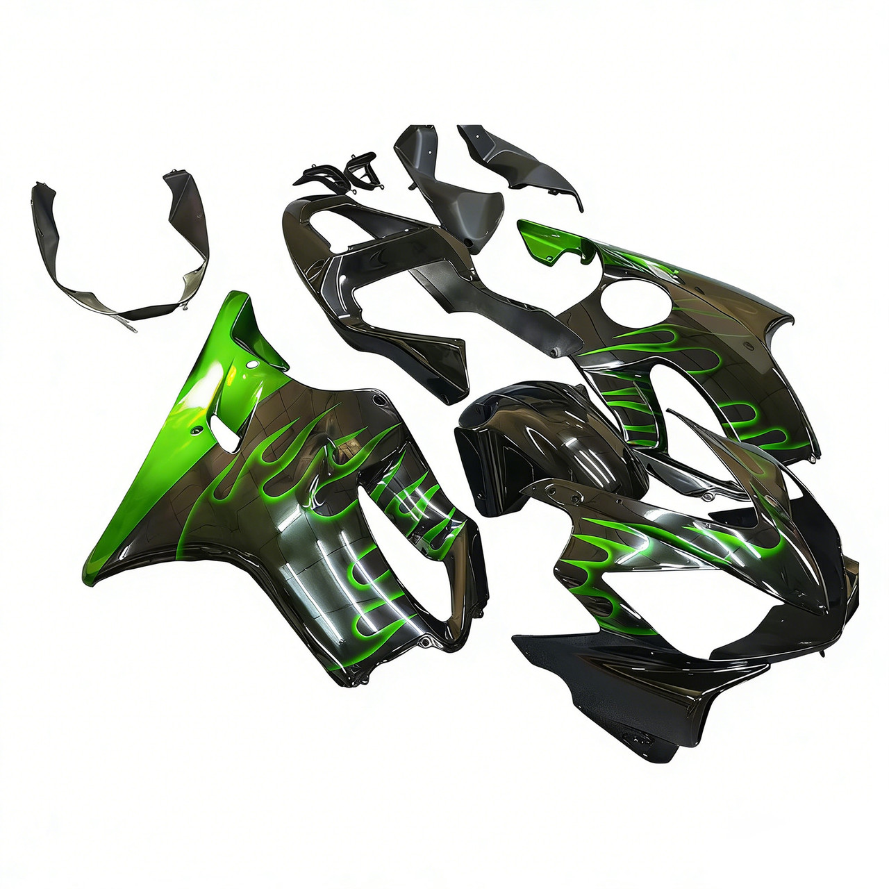 Amotopart Fairings Honda CBR 600 F4i Black & Green Flame Racing (2001-2003)