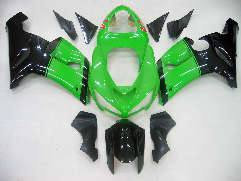 Amotopart Fairings Kawasaki ZX6R 636 Green Black No.14 ZX6R  Racing  (2005-2006)