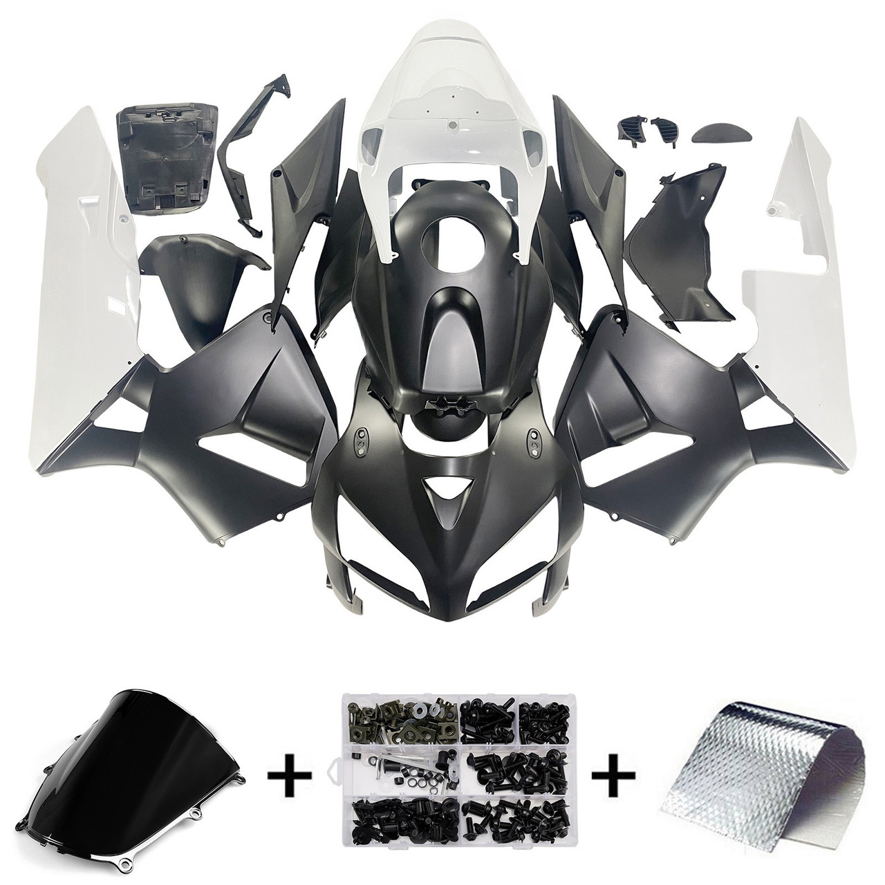 Amotopart Fairings Honda CBR 600 RR Matte Black & White Honda Racing (2005-2006)