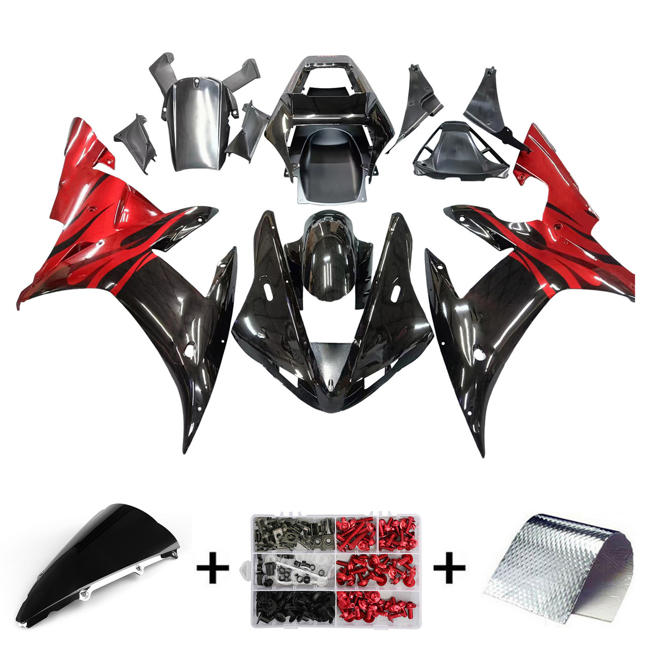Amotopart Fairings Yamaha YZF-R1 Black Red Tribal  R1 Racing (2002-2003)