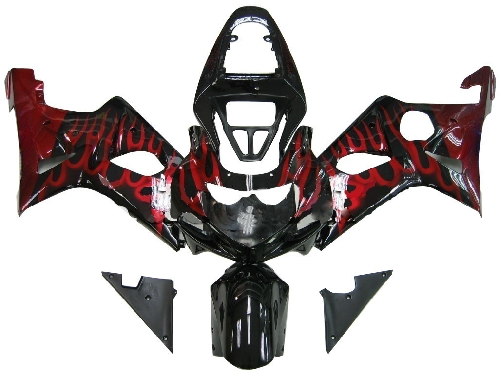 Amotopart Fairings Suzuki GSXR 1000 Black & Red Flame Racing  (2000-2002)