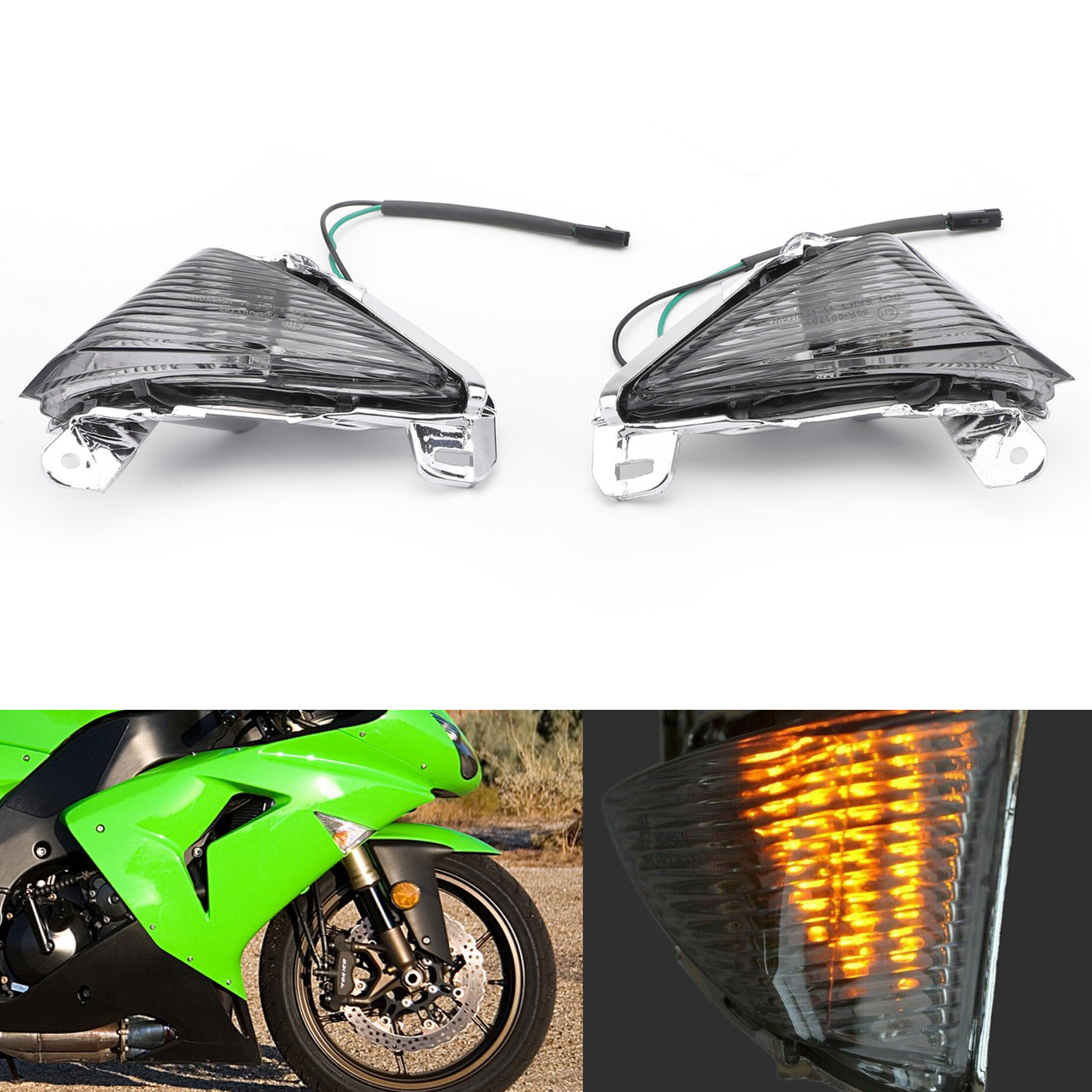 ヒデ Front Turn Signals For Lens ZX 14R 10R 6R 636 Ninja 650F Smoke
